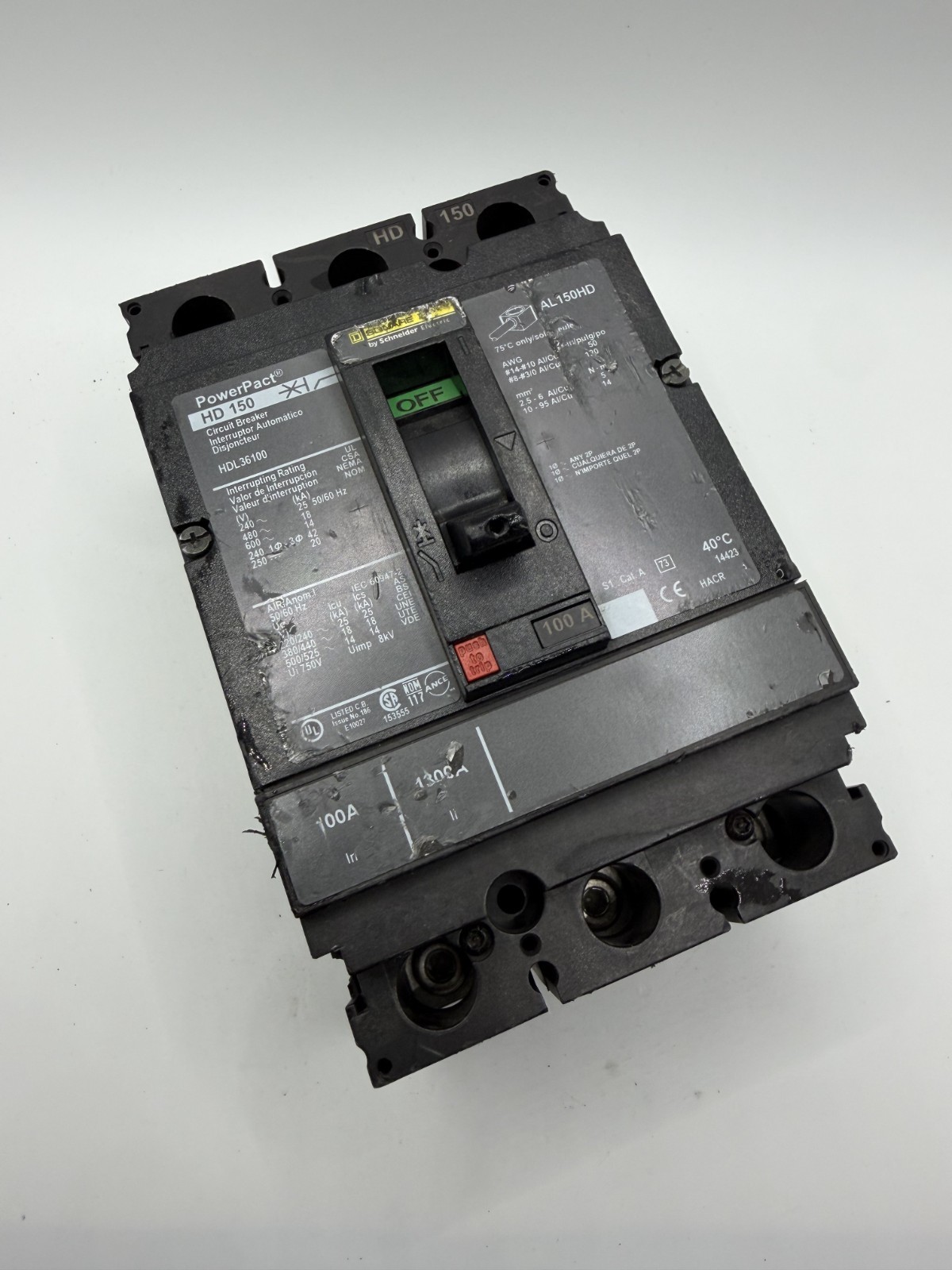 Square D HDL36100 100A 600V 25kA 3P Circuit Breaker – tested & wrnty