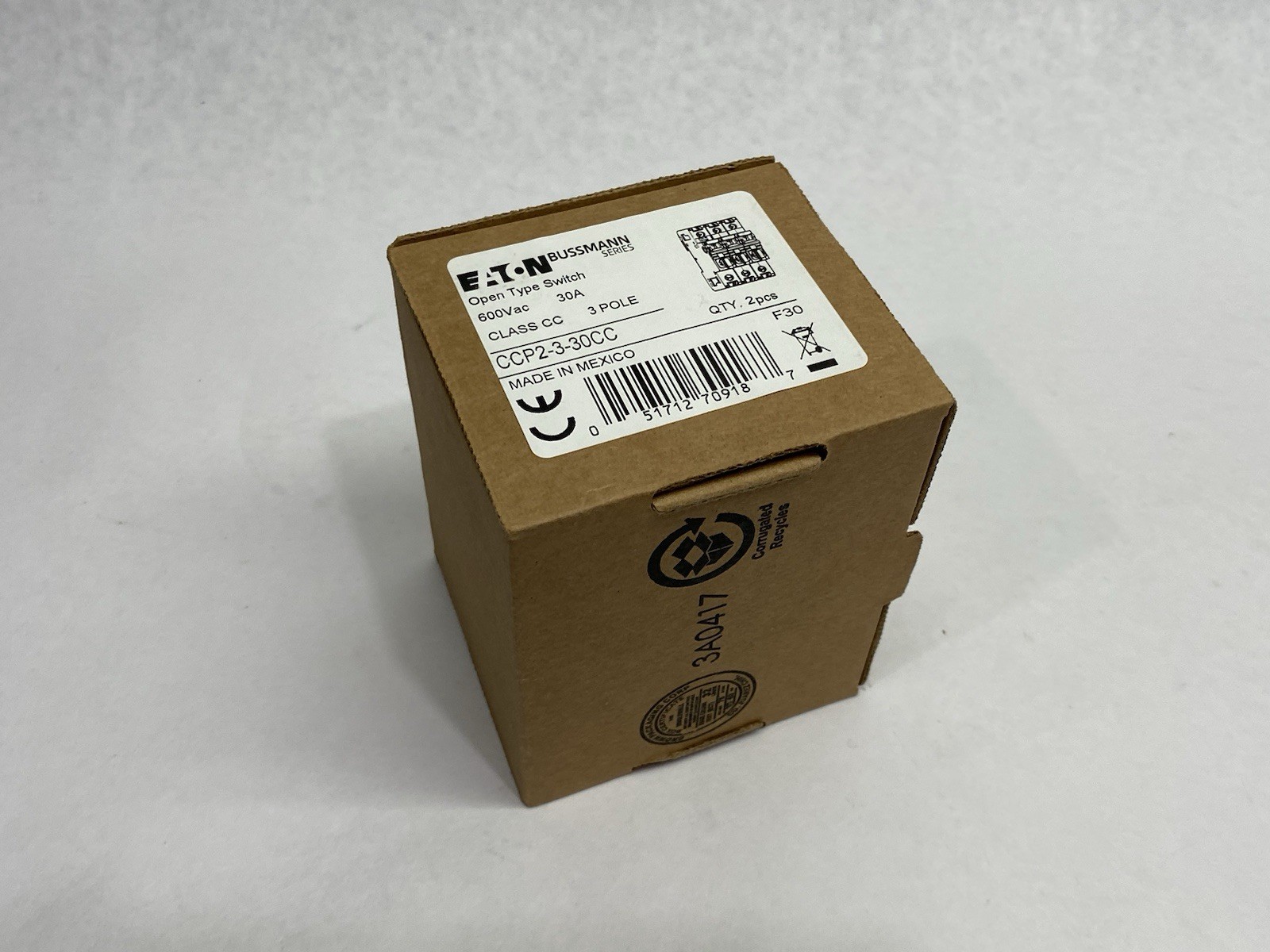 Eaton Bussmann CCP2-3-30CC Fusible Disconnect 3-Pole, Open Type Switch BOX OF 2