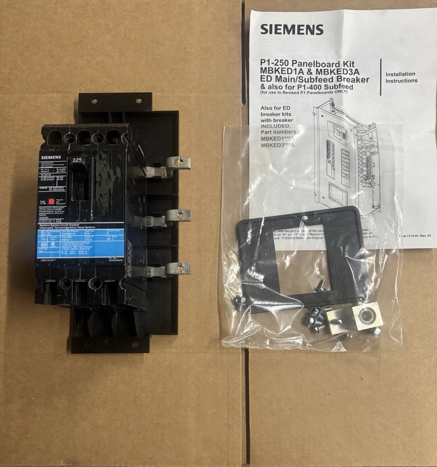 (1) NEW Siemens MBKED3125A 3p 480v 125a P1 Panel Main Breaker Kit – NEW IN BOX