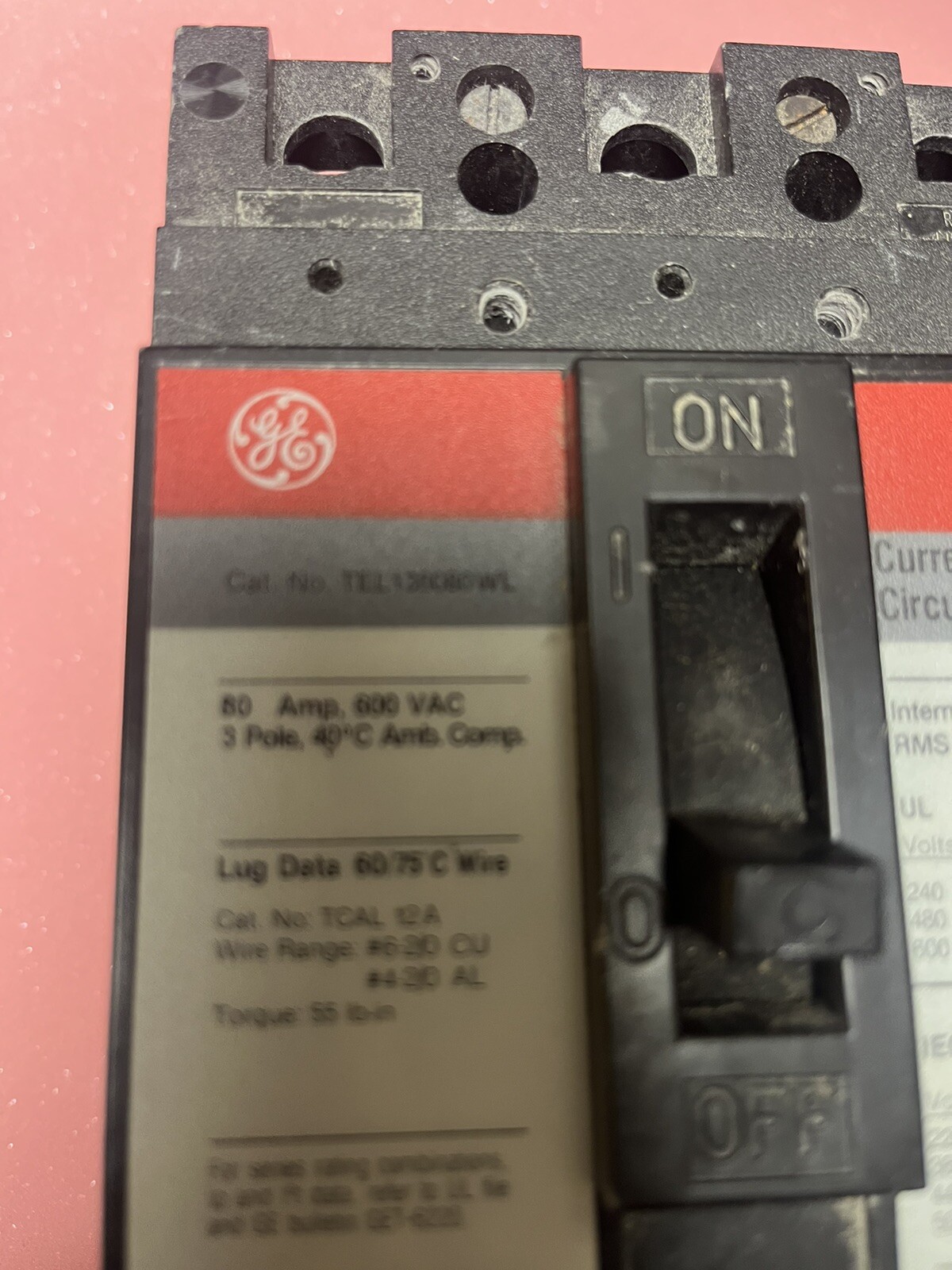 GE TEL136080WL 80A Current Limiting Circuit Breaker 600V 80 Amp General Electric