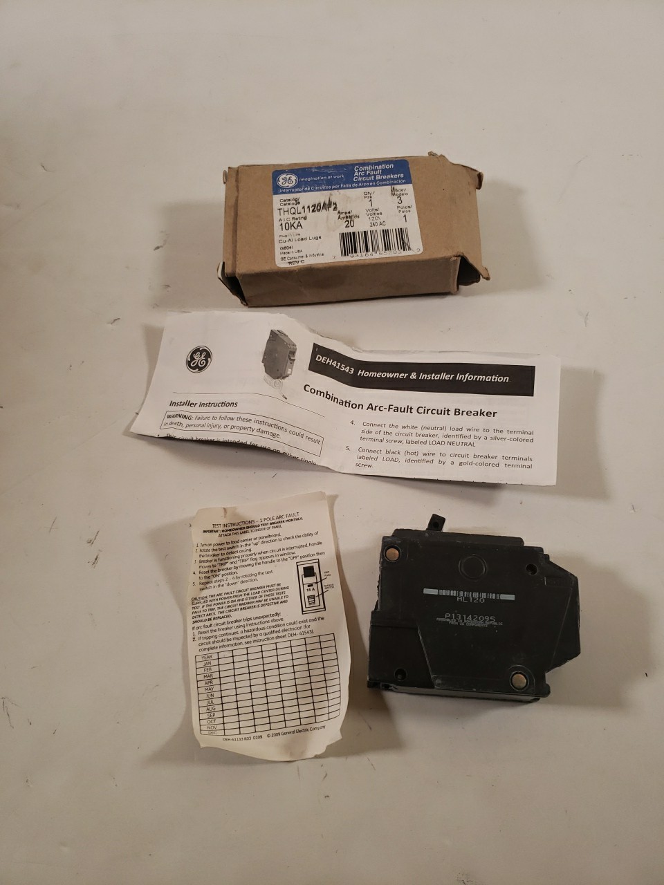 GE Combination Arc Fault Circuit Breakers THQL1120AF2, 20 Amps 120 Volts 1 Pole