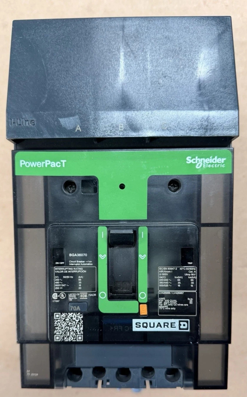 SQUARE D BGA36070 70A 3P 600V PowerPact I-LINE Circuit Breaker