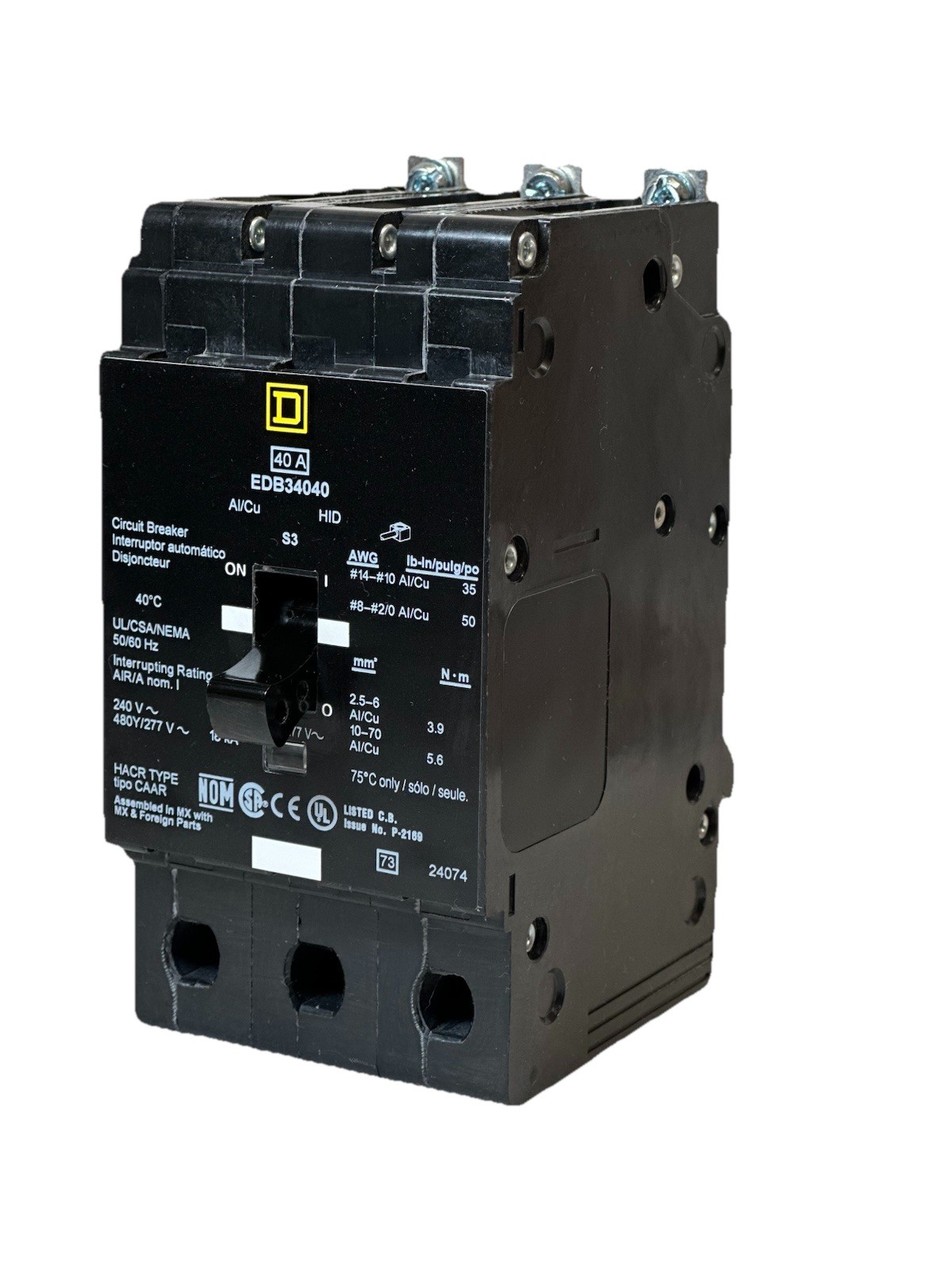 EDB34040 – Square D Bolt-on 480Y/277 VACV 40A 3 pole circuit breaker 18kA@480V
