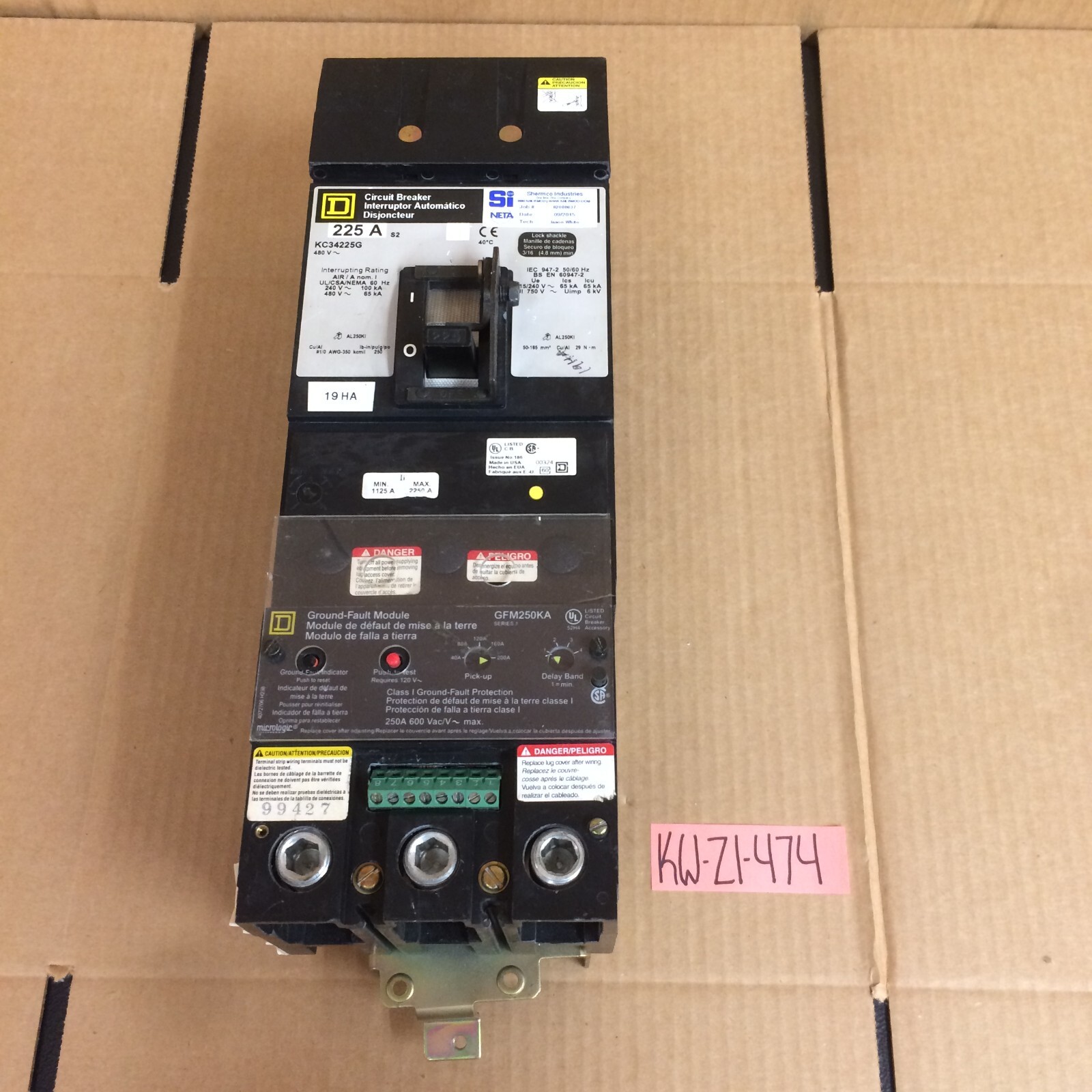 Square D KC34225G I-Limiter Circuit Breaker w/ GFM250KA Ground Fault Module