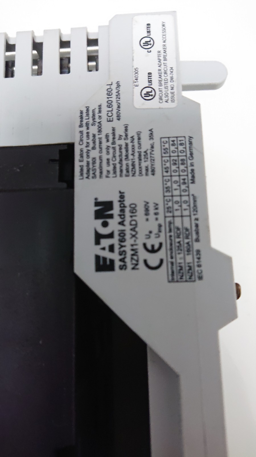 Eaton Moeller NZM 1 63A Circuit Breaker + Busbar Adapter XAD160