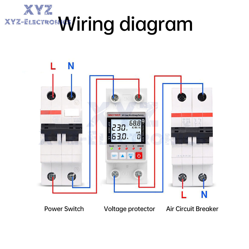 AC220V 63A Tuya Intelligent WIFI Over Voltage Current Protection Power Protector