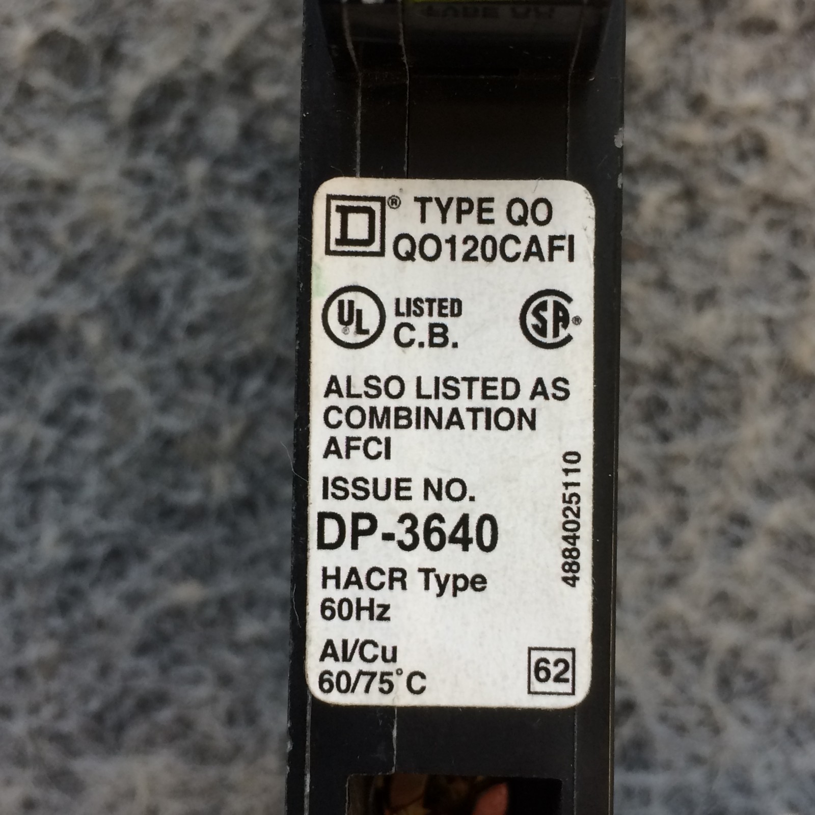 NEW TAKEOUT Square D QO120CAFI 20 Amp 1 Pole 120V Plug In Arc Fault CAFI NTO