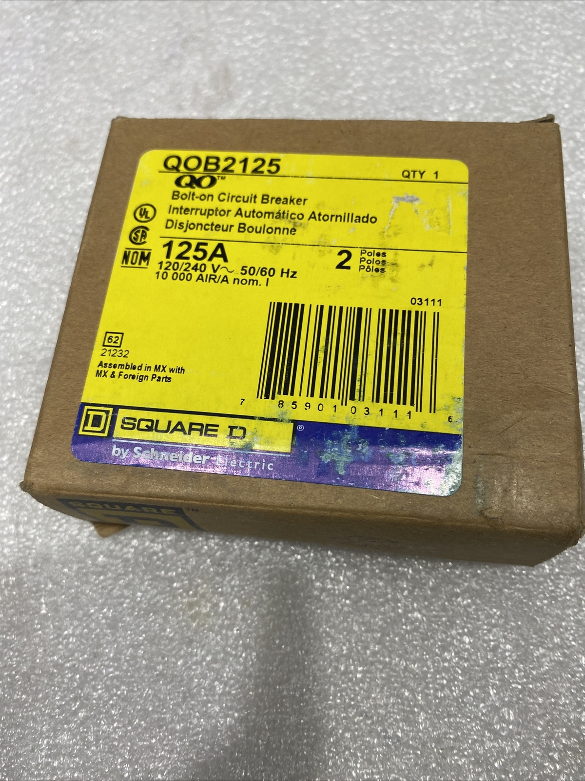 QOB2125 SQUARE D 2 POLE 125AMP 120-240V CIRCUIT BREAKER NEW