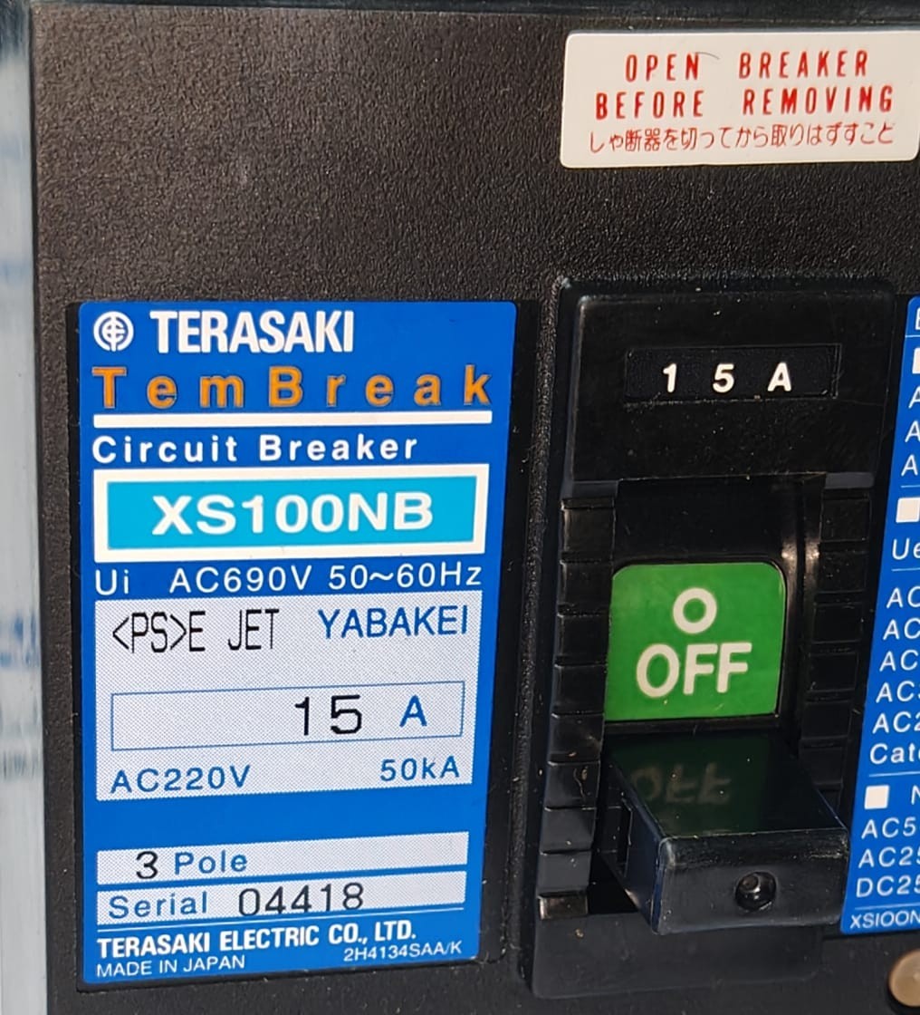 NEW TERASAKI XS100NB 3 POLE 15 AMP TemBreak CIRCUIT BREAKER AC600V 50~60Hz