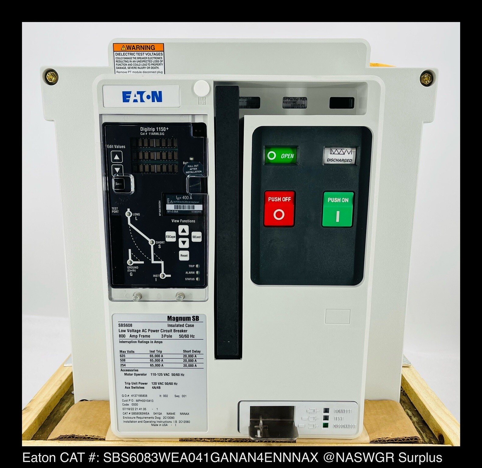 Eaton Magnum SB SBS608 Breaker (E/O,D/O) ~ 400 Amp – Unused Surplus