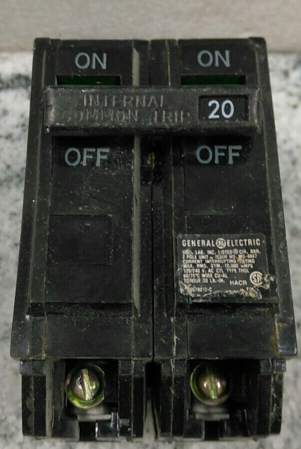 GE/BREAKER/THQL2120/20A/2P/ 120/240VAC/THQL/PLUG-IN/ GROVE/(b4c2)