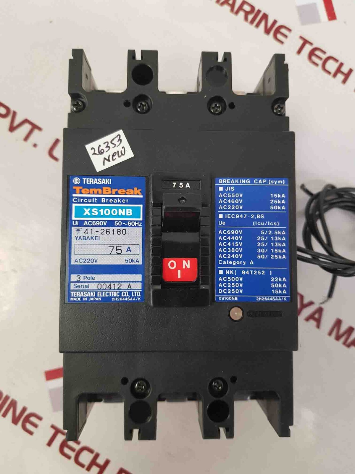 Terasaki XS100NB 3-Pole Circuit Breaker 75Amp 100-115v 50/60hz