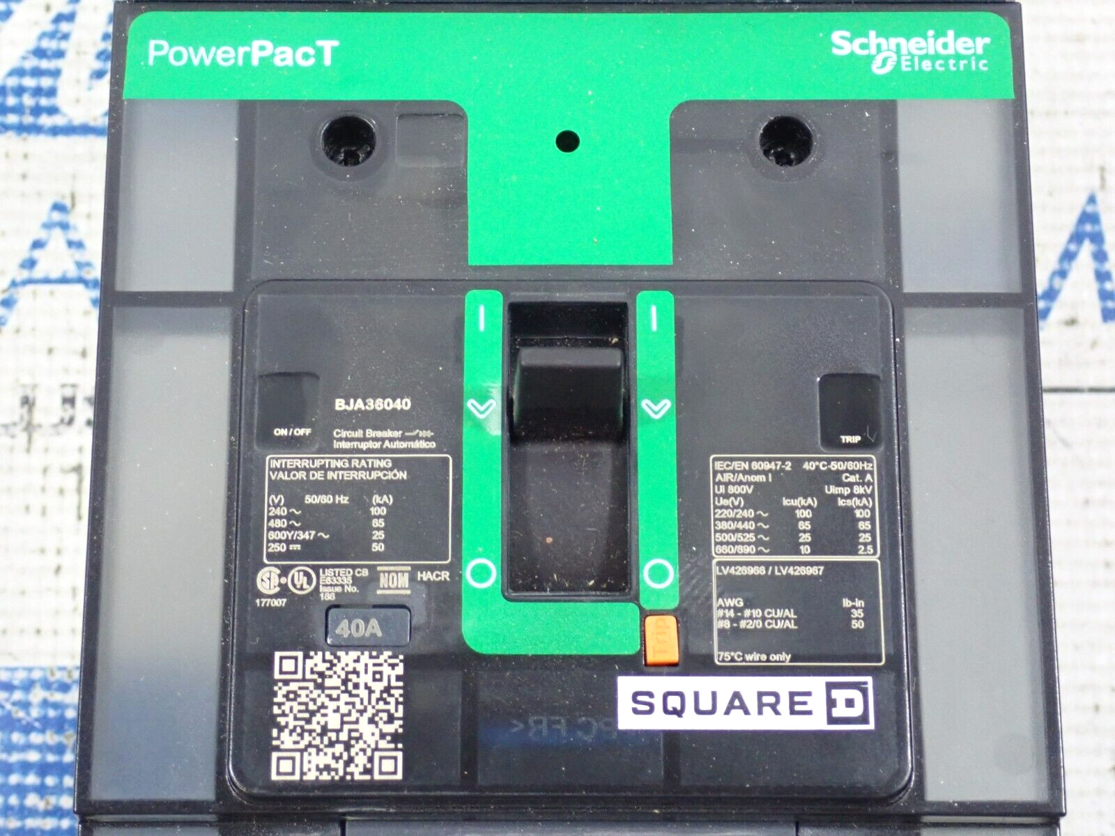 New Schneider Electric Square D BJA36040 3Pole 40Amp 65kA@480V PowerPact Breaker