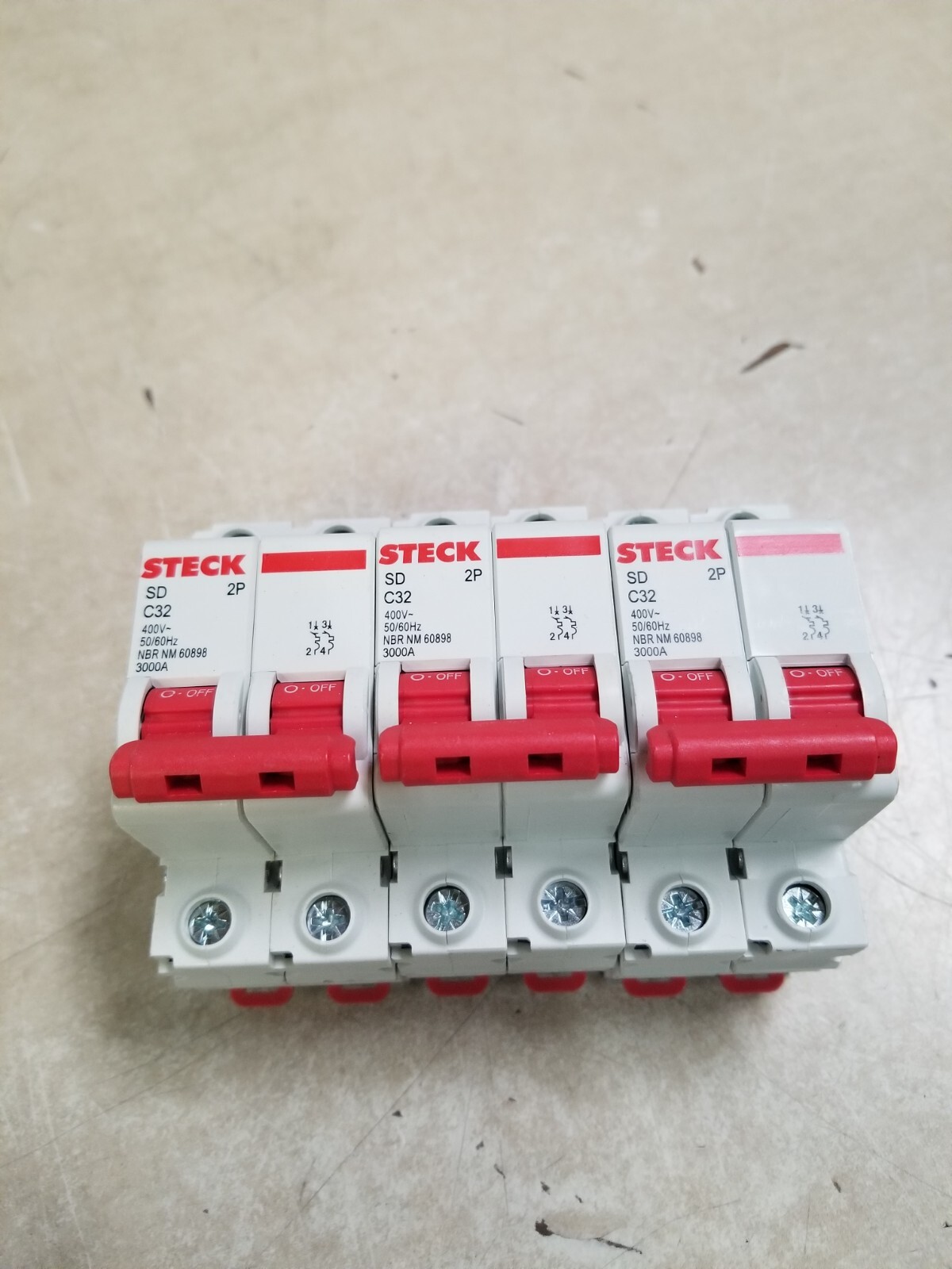Lot of 3 – Steck SD62 Mini Interrupter 32A 2P Circuit Breaker SDD62C32