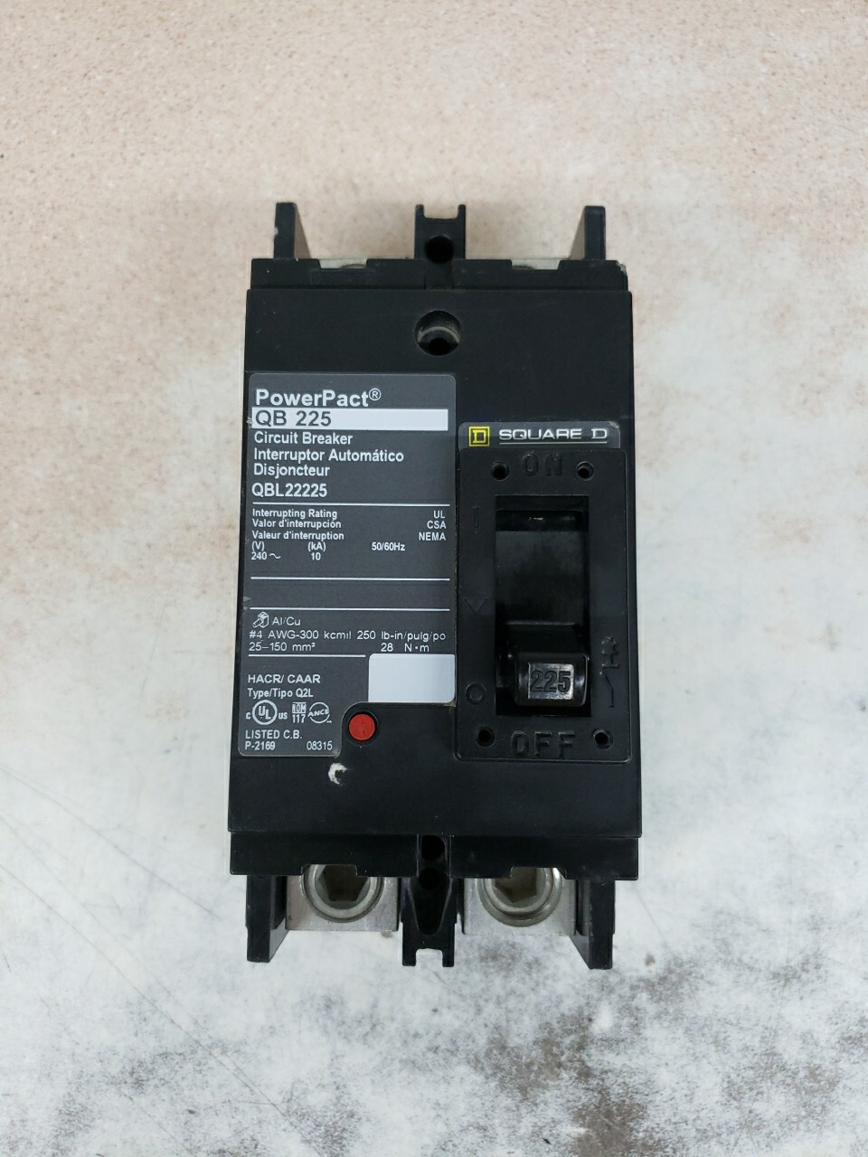 Square D QBL22225 225A 240V Circuit Breaker CHIPPED