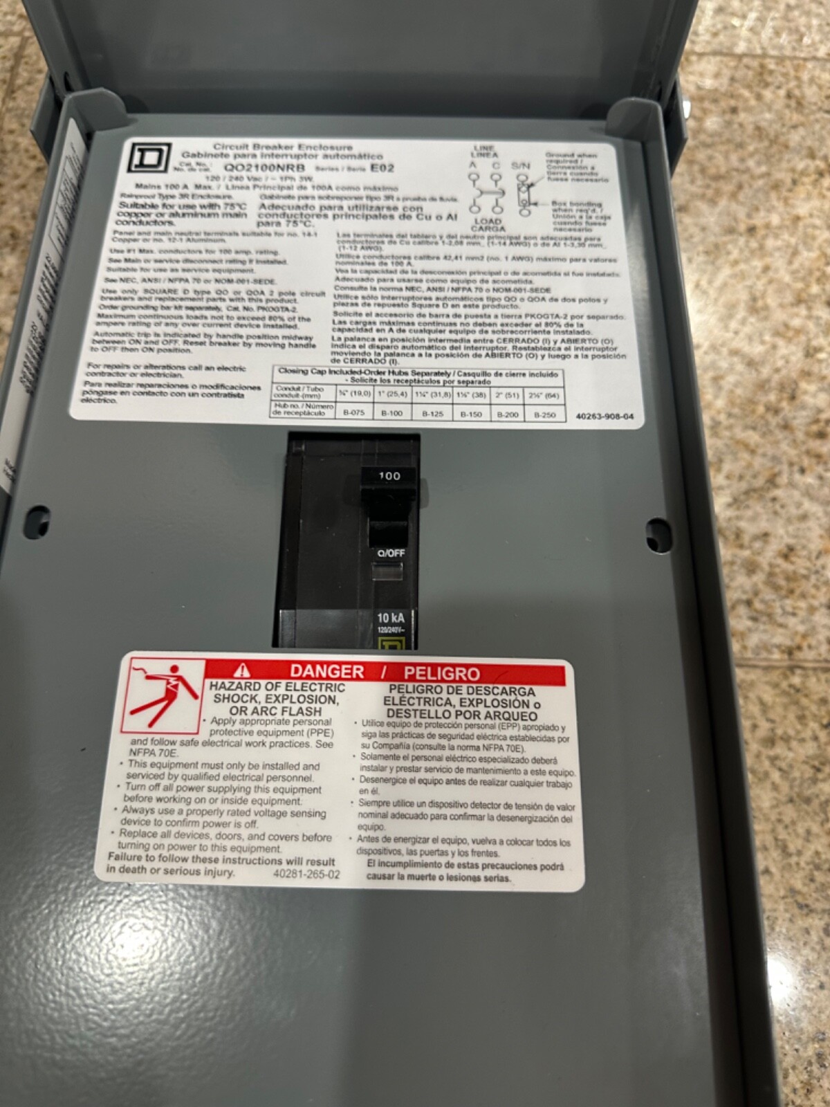 QO Outdoor Circuit Breaker Enclosure 100 Amp 2-Pole Include QO2100 Top Feed