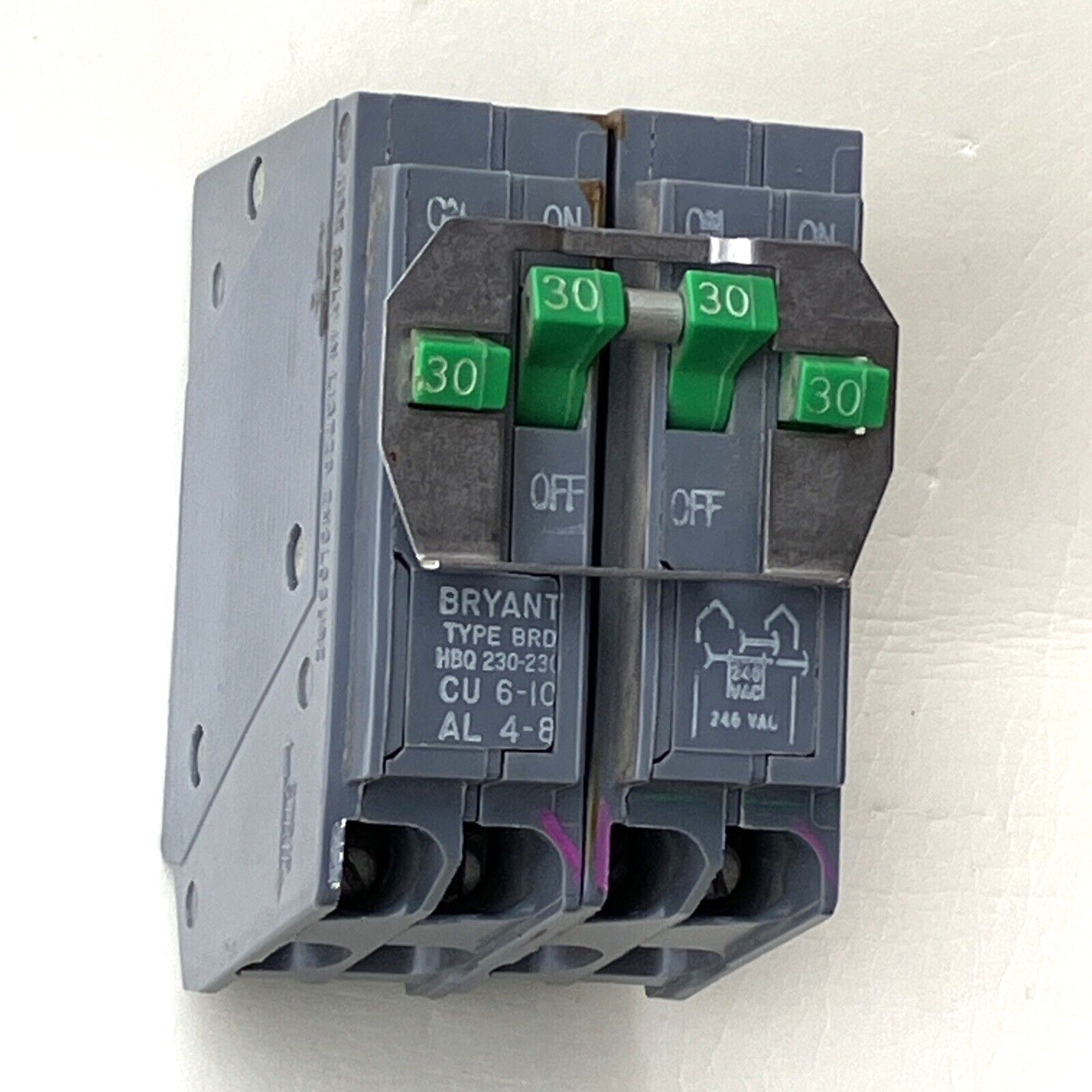 Bryant HBQ230-230 BQ230230 Old style 4-Pole BRD 22kA Quad Breaker Gray / Green