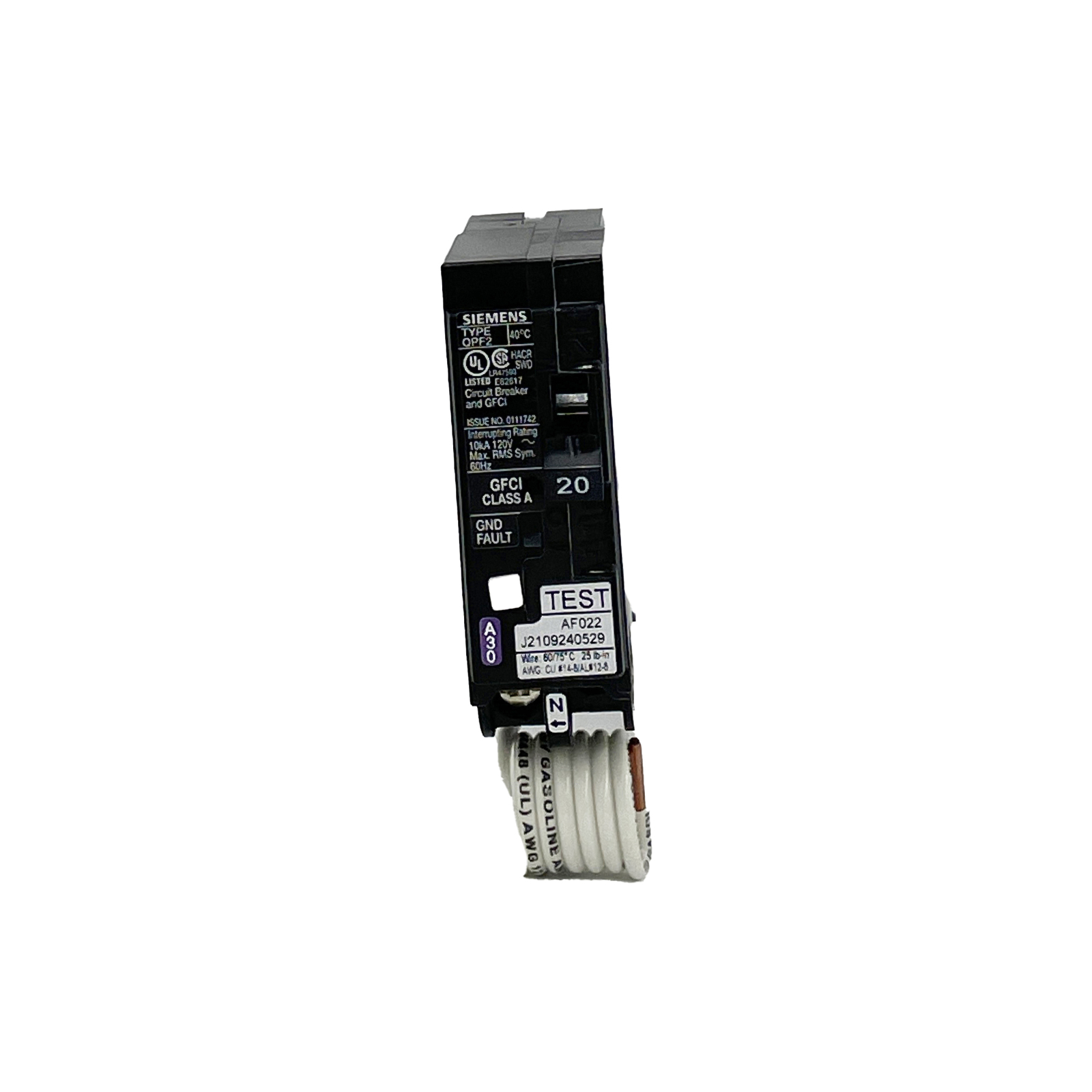 NIB – Siemens – QF120A – Breaker 20A 1P 120V 10K Qpf2 Gfci 5Ma
