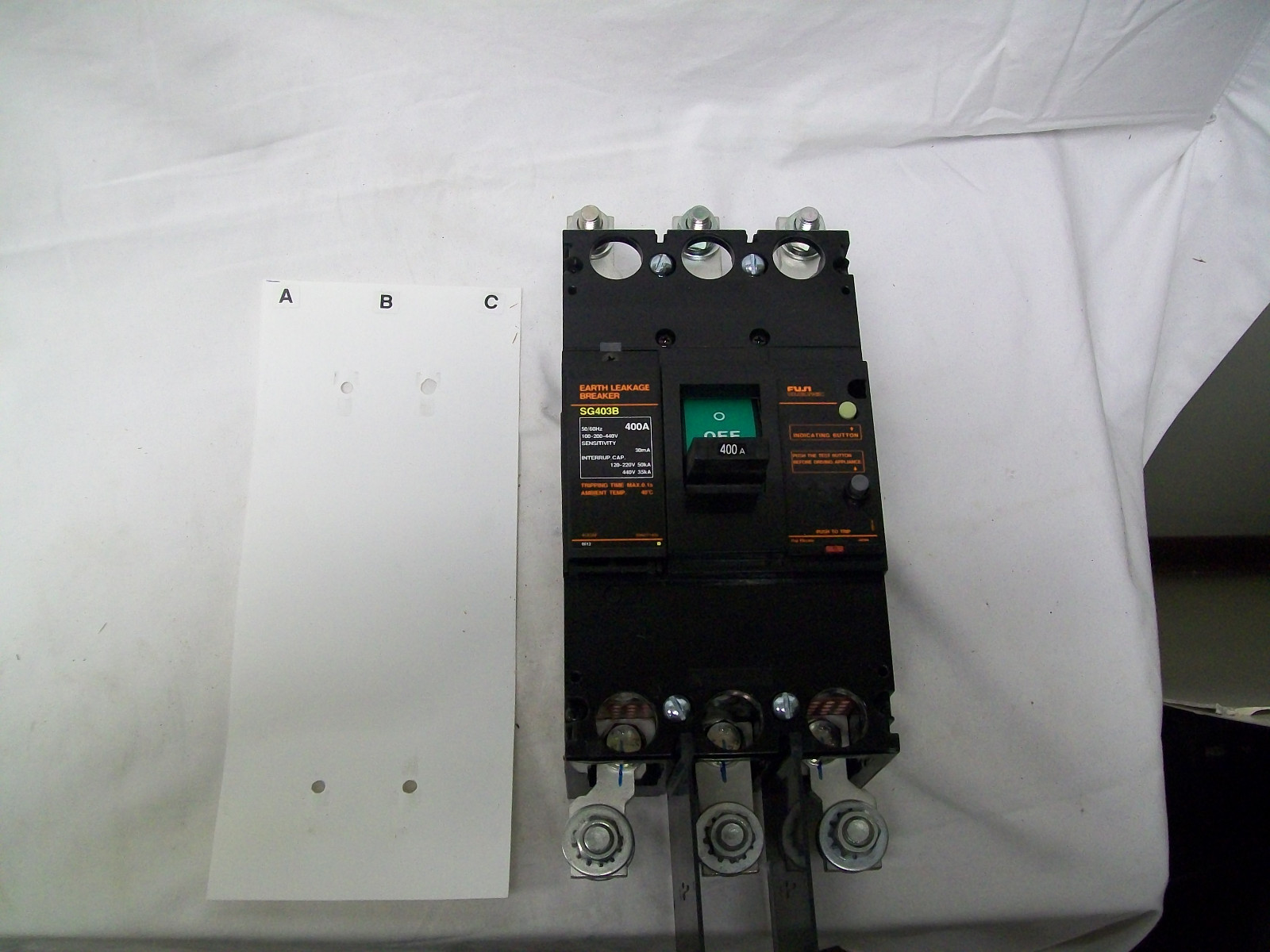 Fuji SG403B 400 Amp 3 Pole Earth Leakage Breaker 120-220V 50kA 440V 35kA 50/60