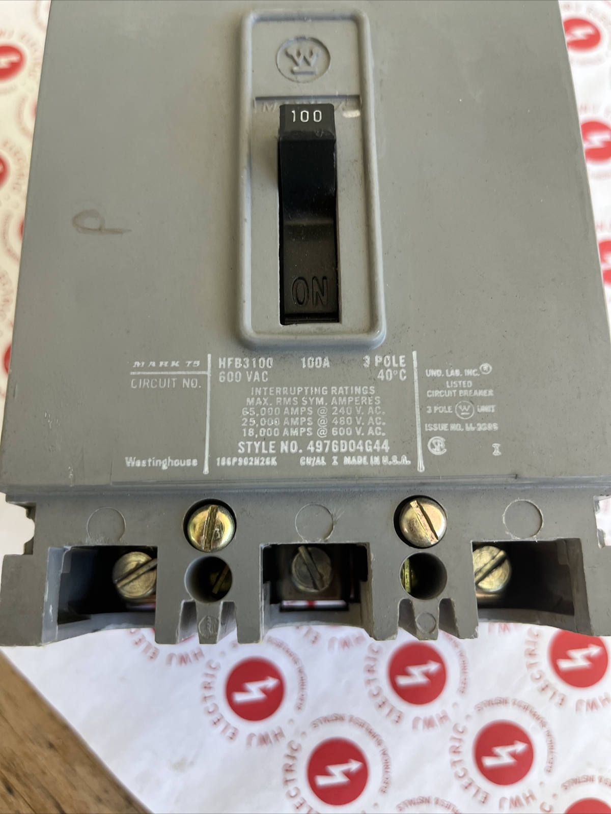 WESTINGHOUSE HFB3100 3 POLE 100A 600V MOLDED CASE BREAKER