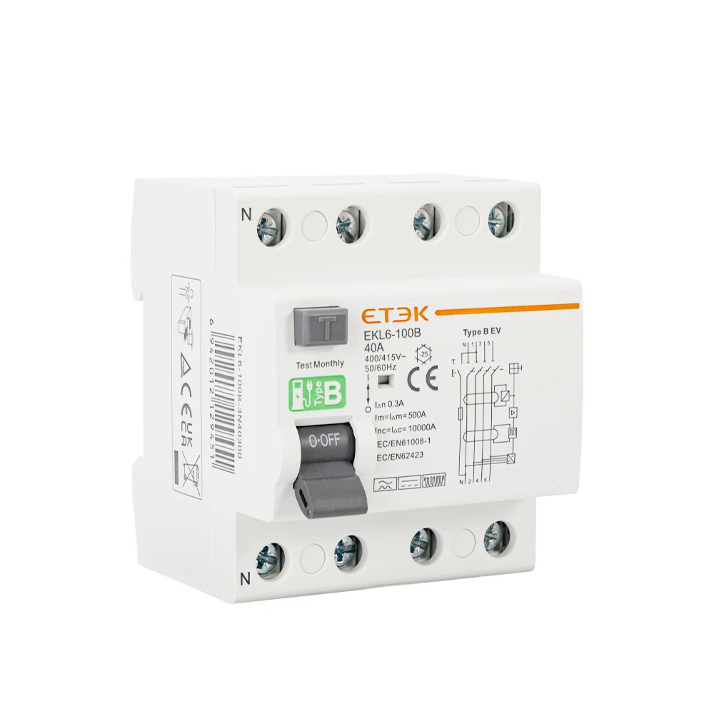 ETEK RCD RCCB Type B Earth Leakage Residual Current Circuit Breaker Evse 2P 4P 4