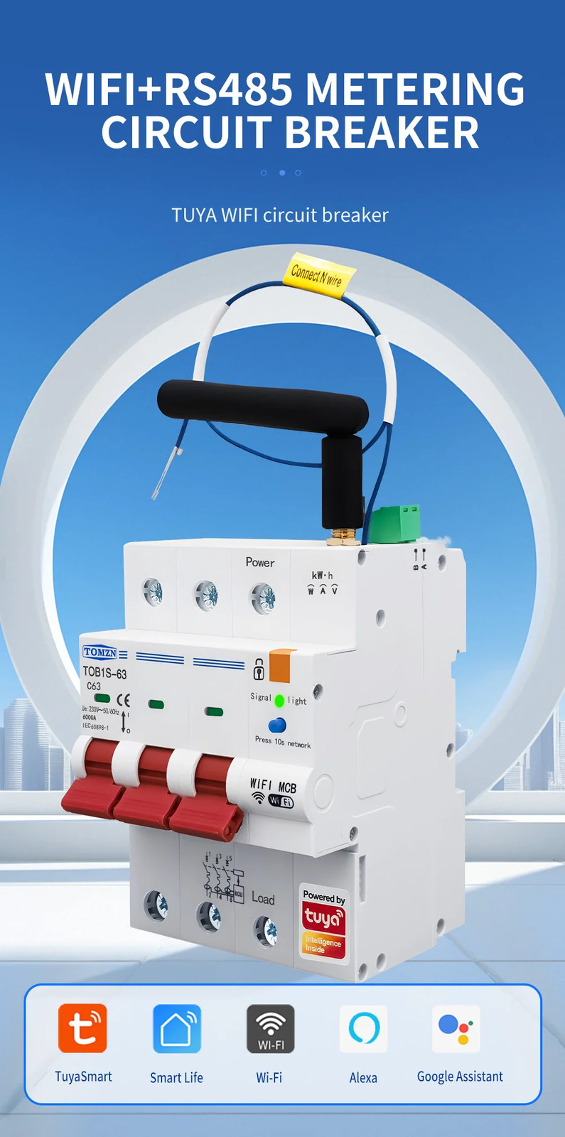 3 Phase 3P+N WiFi Smart Circuit Breaker TUYA Smart Life RS485 Modbus Din Rail