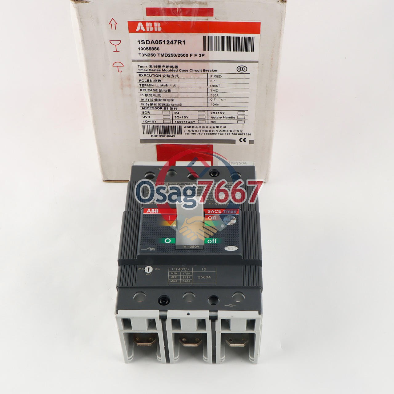 1PCS ABB TMAX T3N250 TMD250/2500 FF 3P 250A 1SDA051247R1 Circuit Breaker New