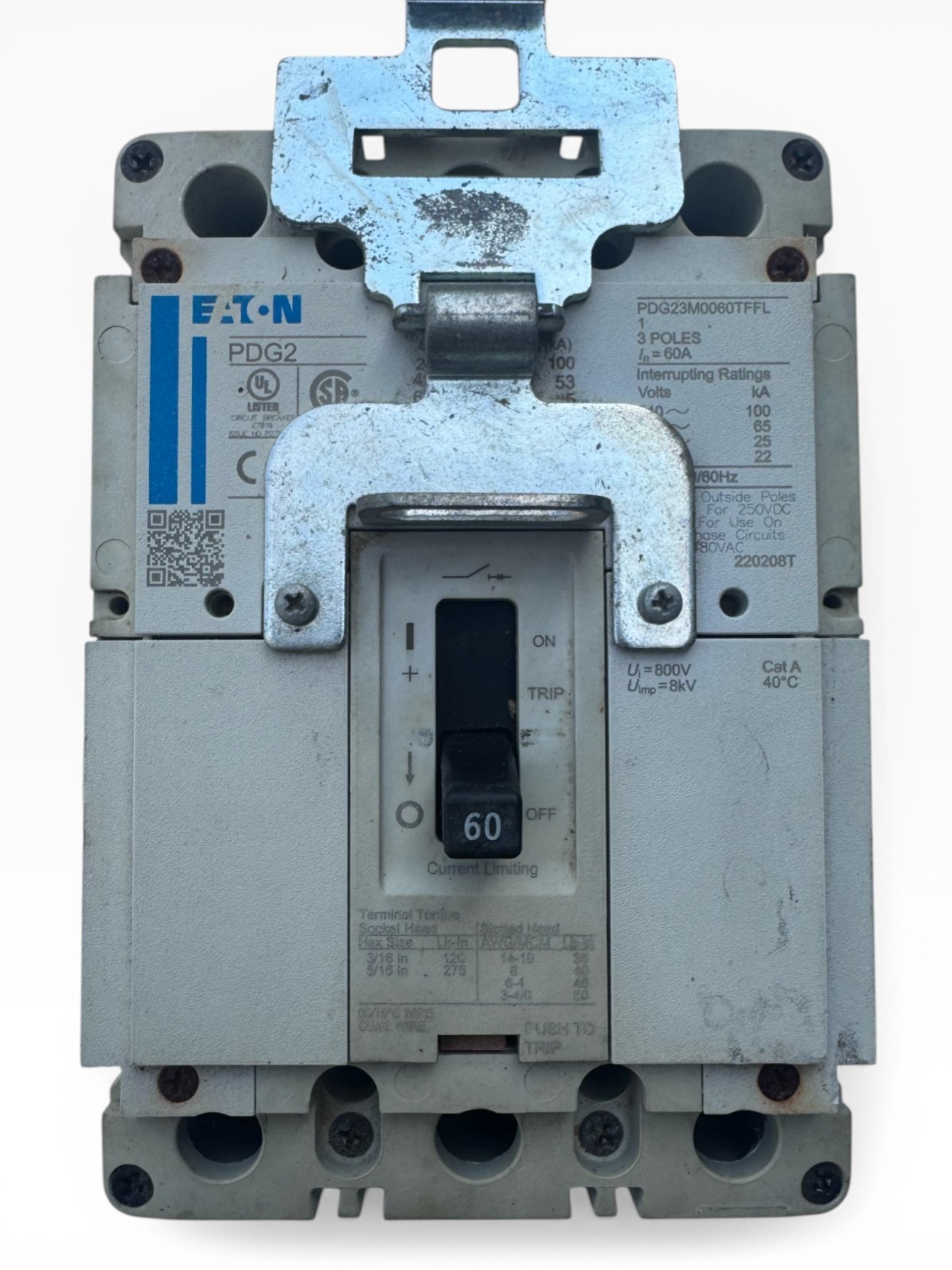 Eaton Power Defense | PDG23M0060TFFL | 60A | 3-Pole | 600V | 65kA@480V | MCCB