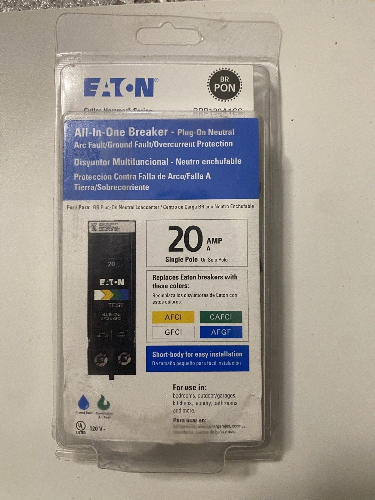 Cutler Hammer Eaton BRP120A1CS AFCI/GFCI Plug-On Neutral Breaker
