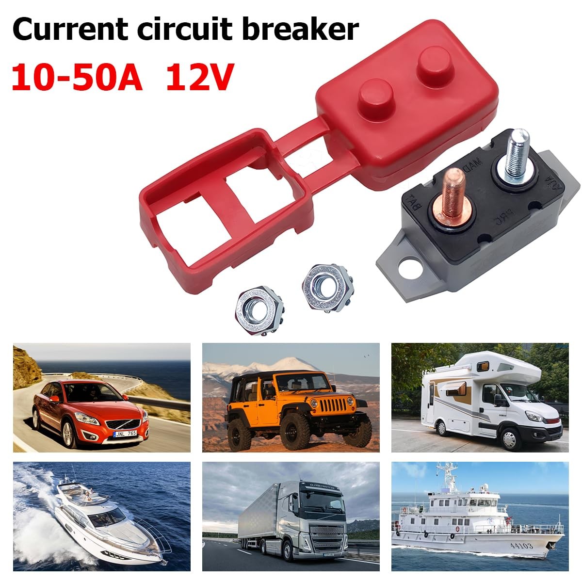 2 Pcs 50A Auto Reset Circuit Breaker 12V 24V 48V DC Stud Bolt Automotive Boat RV