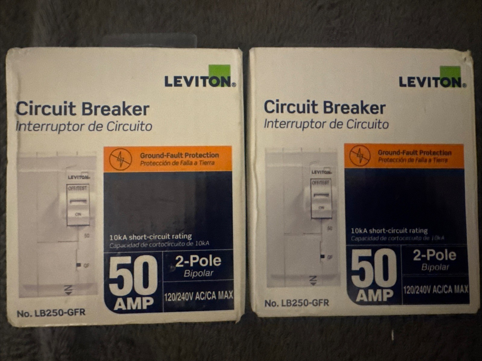 NEW Leviton Branch Circuit Breaker, GFCI 2 Pole 50 Amp LB250-GFR SEALEDLot Of 2