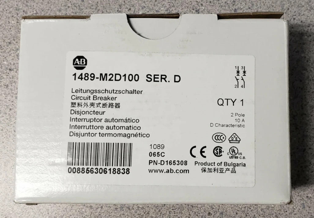 ALLEN BRADLEY, 1489-M2D100: Miniature Circuit Breaker, 2 Pole, 10A, DIN Mount