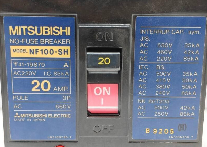 MITSUBISHI NF100-SH NO-FUSE CIRCUIT BREAKER 20A 3 POLE 660V NEW FAST SHIPPING