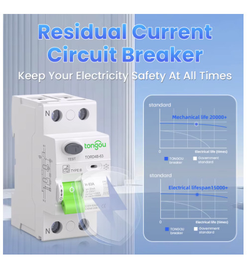 Type B RCCB RCD 2P 4P 40A 63A 30mA-300mA 10KA DIN Rail AC Breaker
