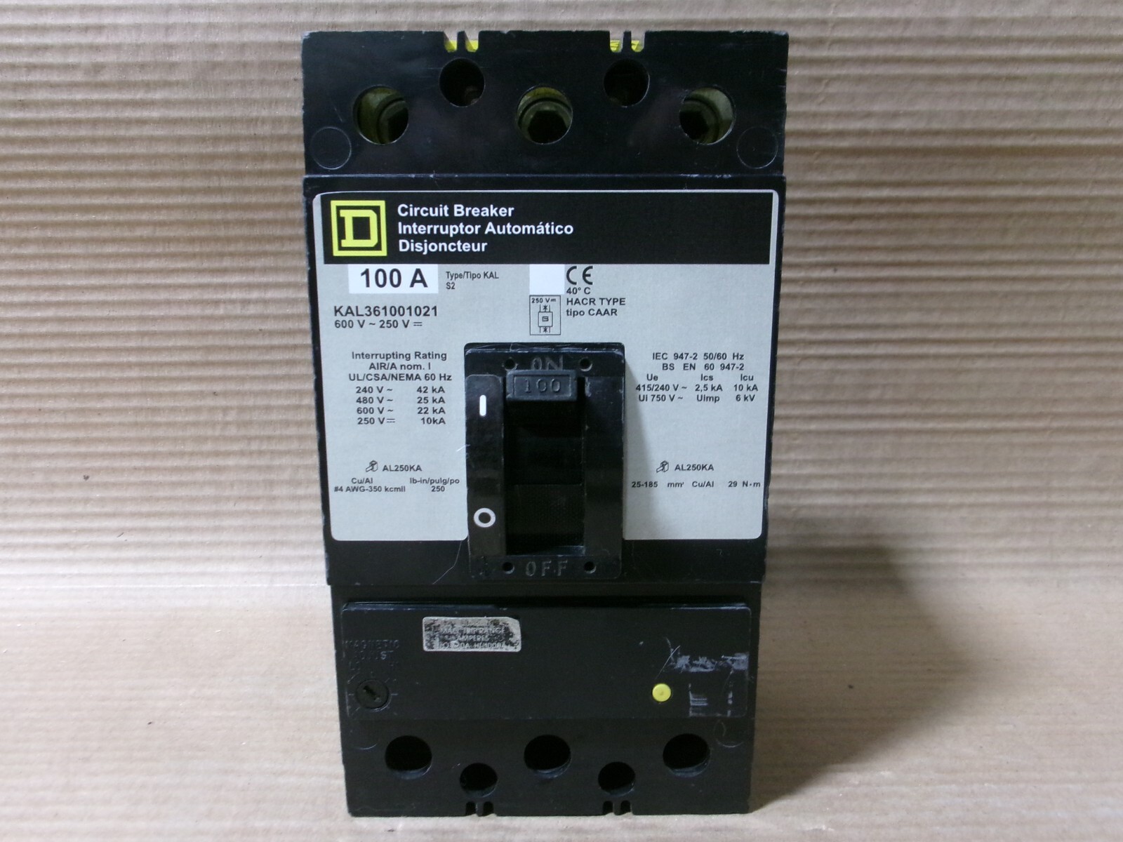 NEW Square D KAL KAL361001021 3 Pole 100 Amp 600V SHUNT TRIP Circuit Breaker NTO