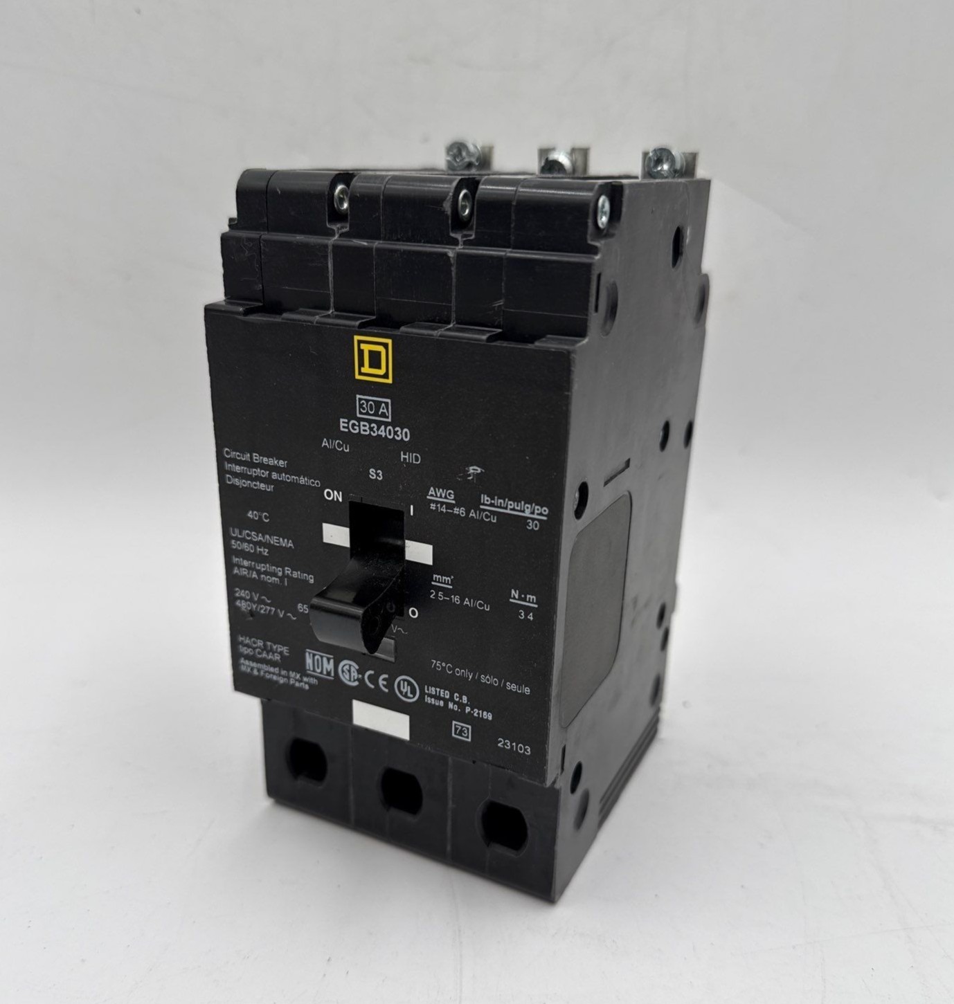 Square D EGB34030 Bolt On Circuit Breaker 30A 480V 3P EGB 30 Amp 3 Pole New