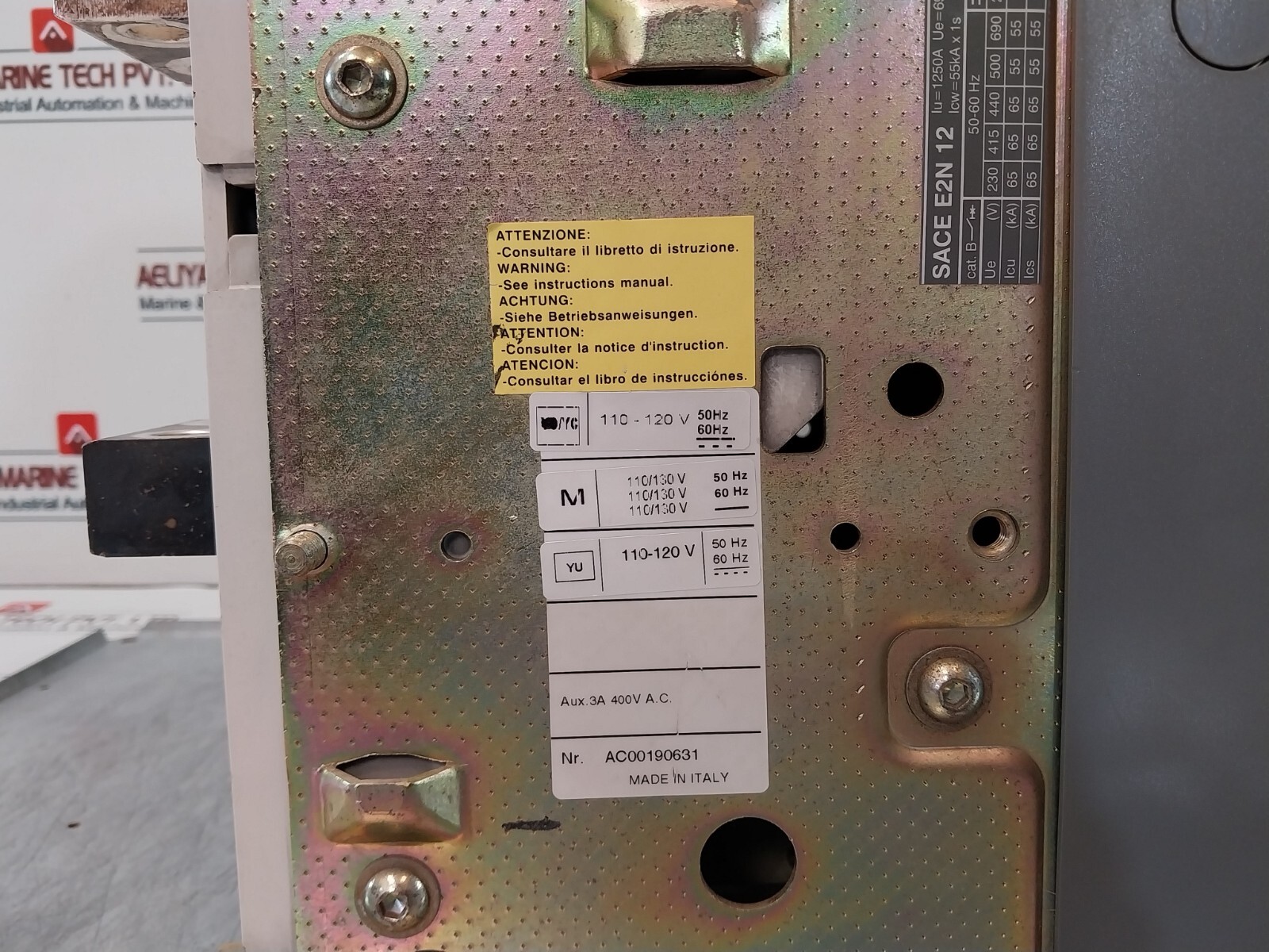 ABB SACE E2N 12 Low Voltage Air Circuit Breaker 15VDC 1250A 690V 55kA X 1s