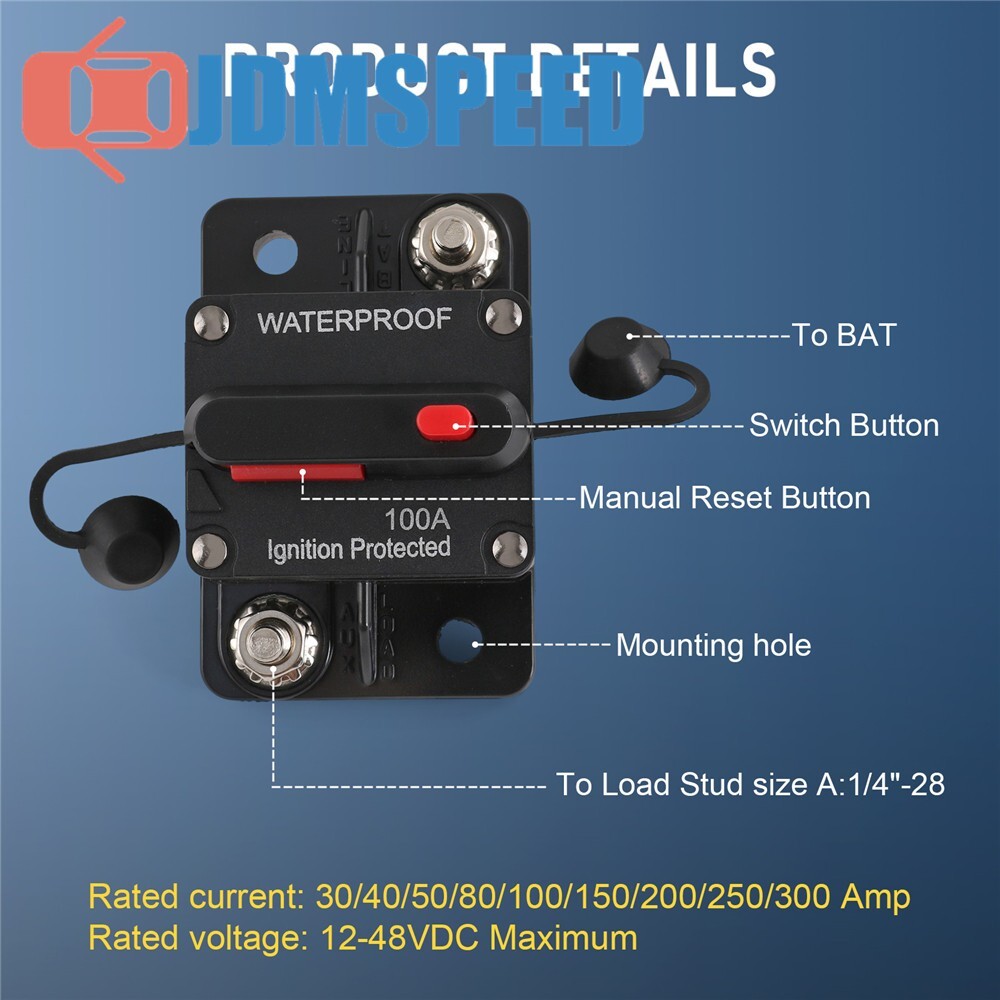 100A AMP Circuit Breaker Fuse 12-48V DC Car Boat Manual Reset Switch IP67