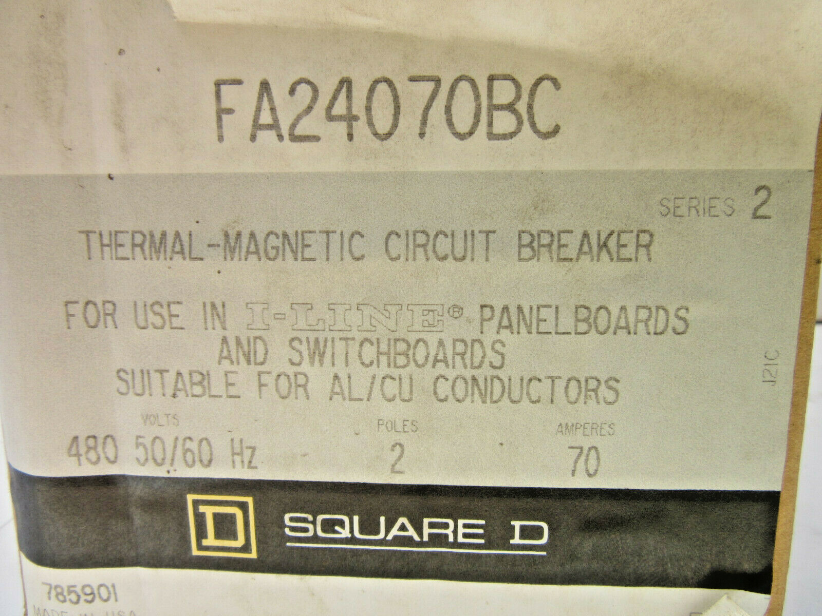 New Square D 70 Amp 2P FA24070 BC Circuit Breaker I Line Bolt on