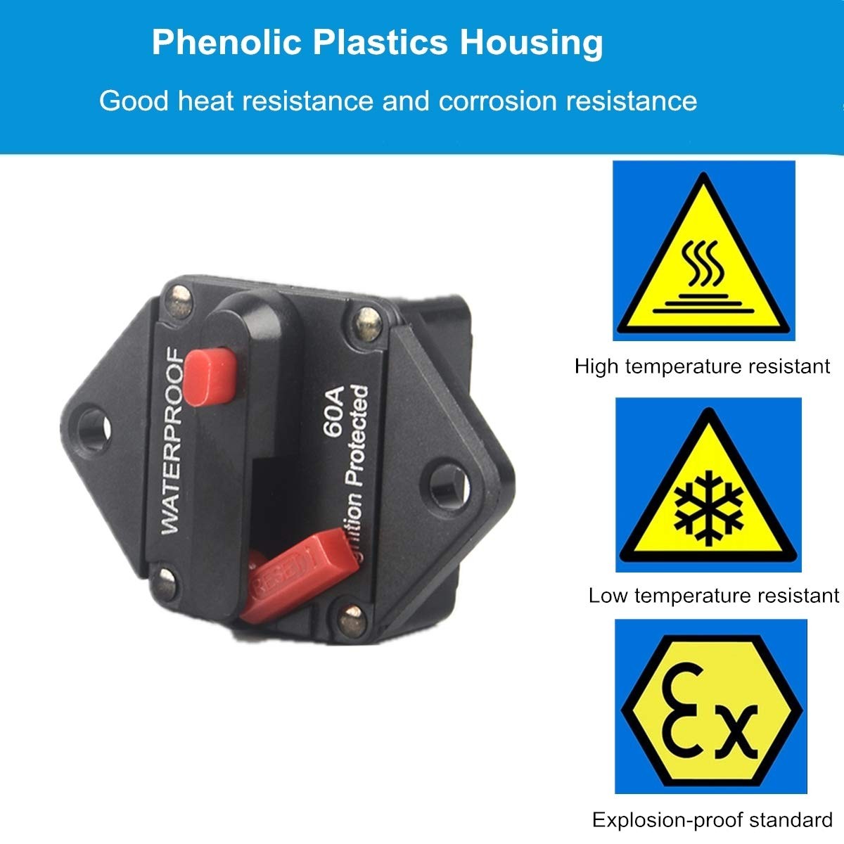 20A Hi-Amp Circuit Breaker, 12V-32V DC, Waterproof, Manual Reset, Panel Mount