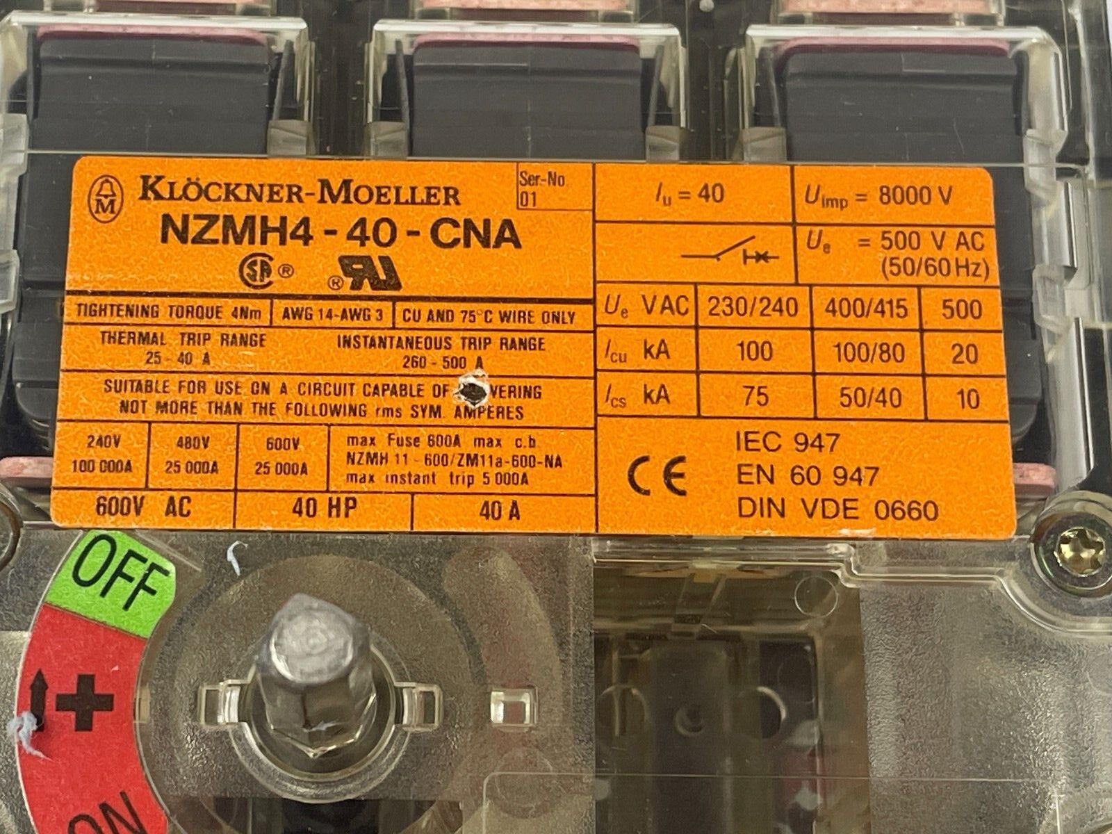 Moeller NZMH4-40-CNA Circuit Breaker, 40A, 600 VAC, 40 HP
