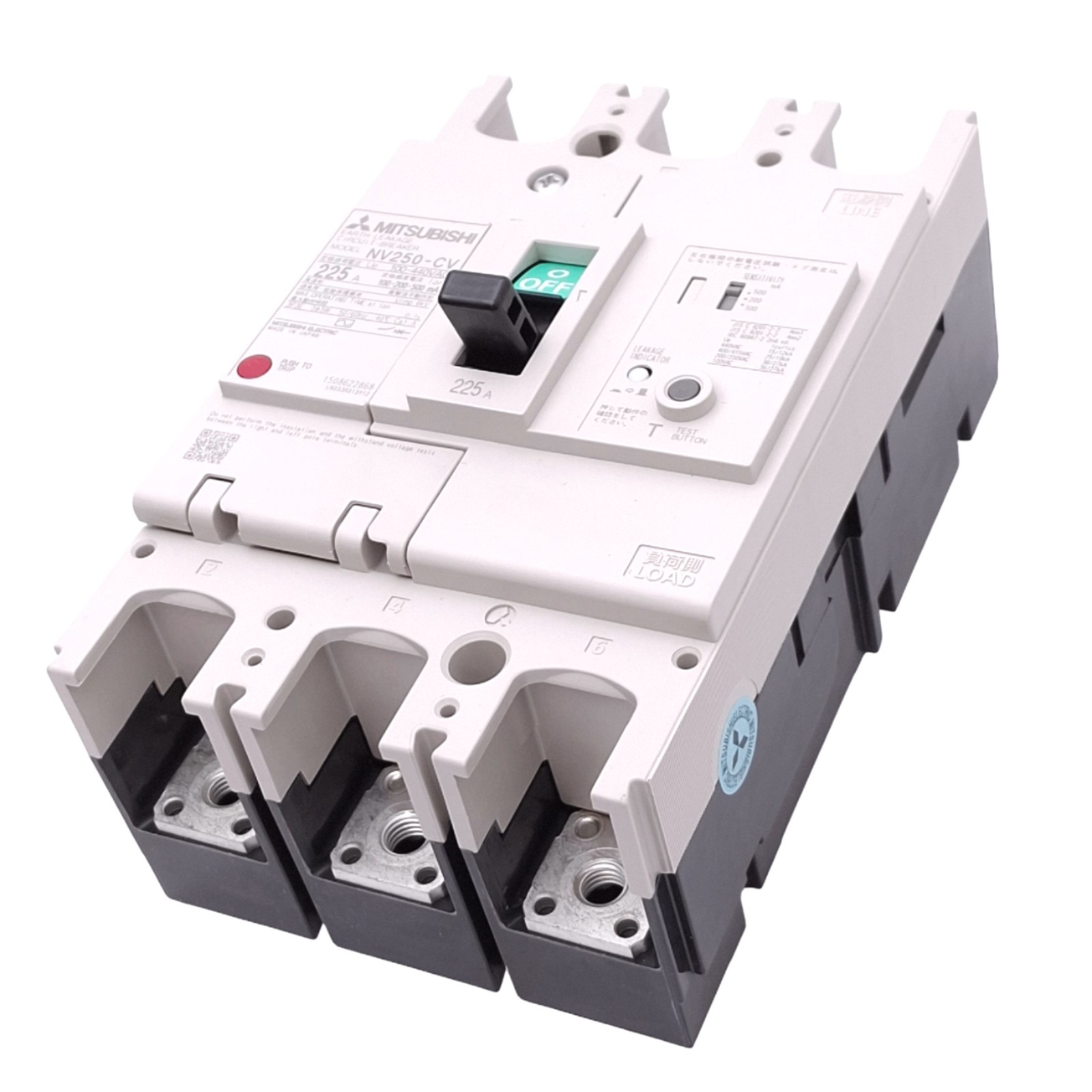 Mitsubishi NV250-CV 3P 225A Earth-Leakage Circuit Breaker, 3-Pole, 225A, 440VAC