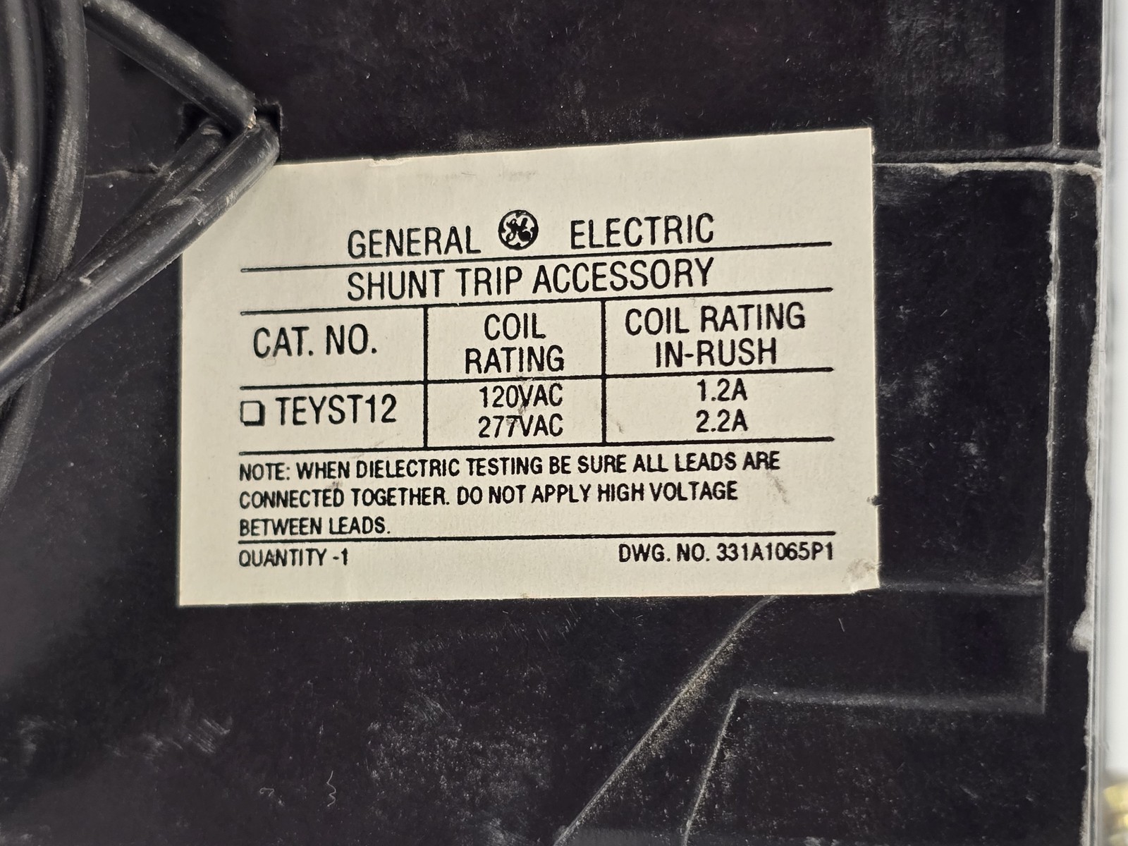General Electric TEY350ST12 Bolt-On Circuit Breaker Shunt Trip 50A 3P 480/277V