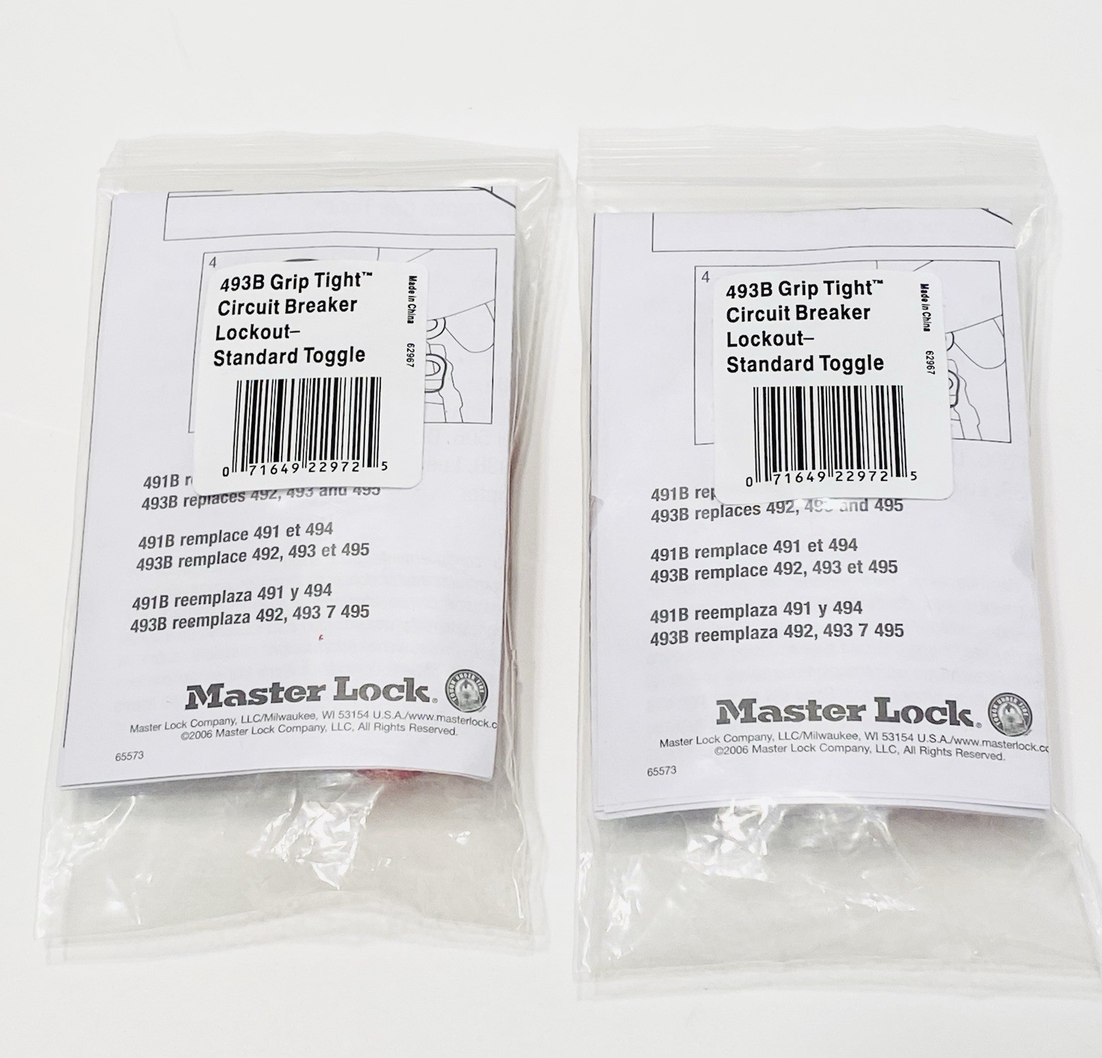 (2) MASTER LOCK 493B Grip Tight Circuit Breaker Lockout Tagout Standard Toggle