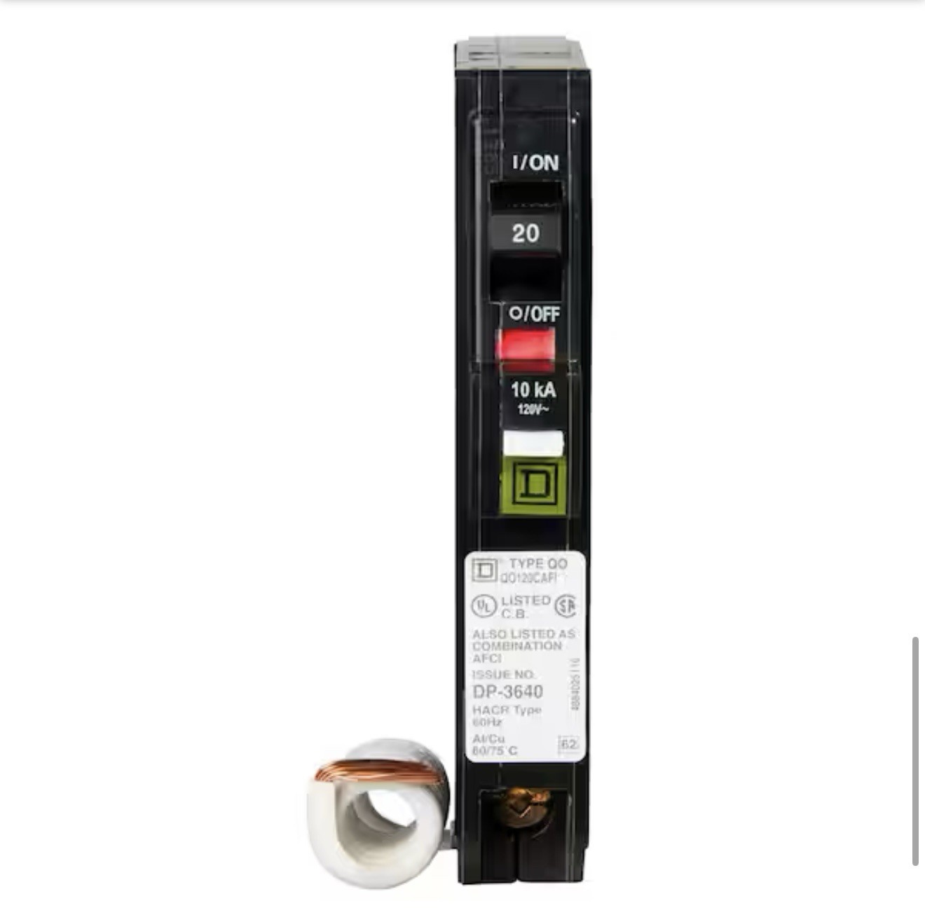 Square D QO120CAFIC 20A 1 Pole Mini Circuit Breaker – Black with diagnostics OB