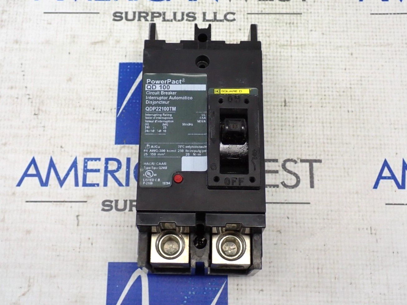 NEW Square D QDP22100TM 2 Pole 100 Amp 240 Volt 25kA@240V QD 100 Circuit Breaker
