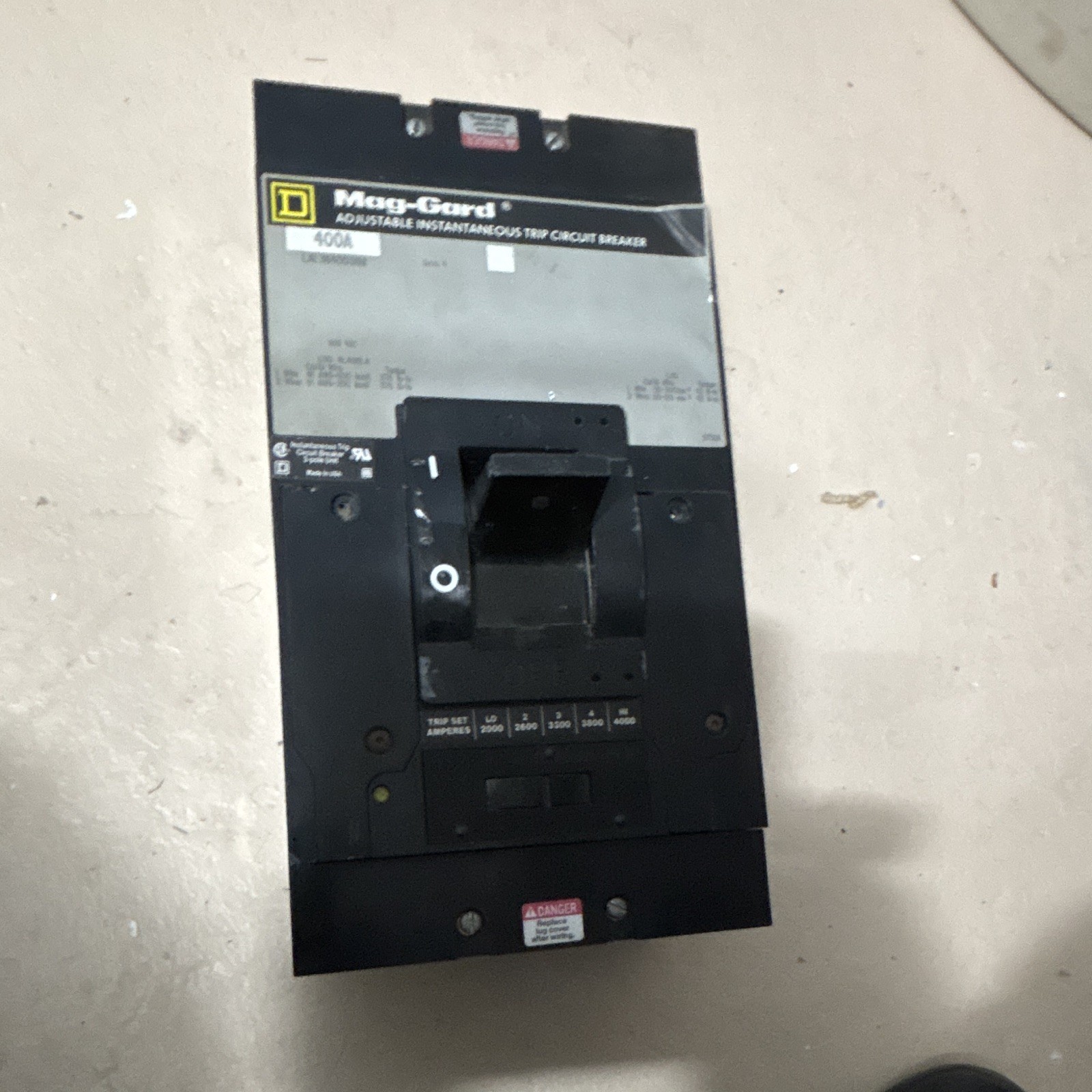 Square D Mag-Gard LA36400 400A 600VAC 3-Pole Adjustable Instant Trip Breaker