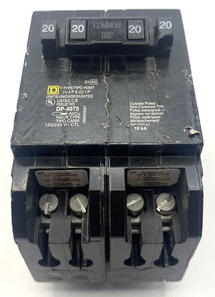 Square D Homeline HOMT2020220 Quad Two 1 Pole 20 Amp One 2P 20A Plug In Breaker