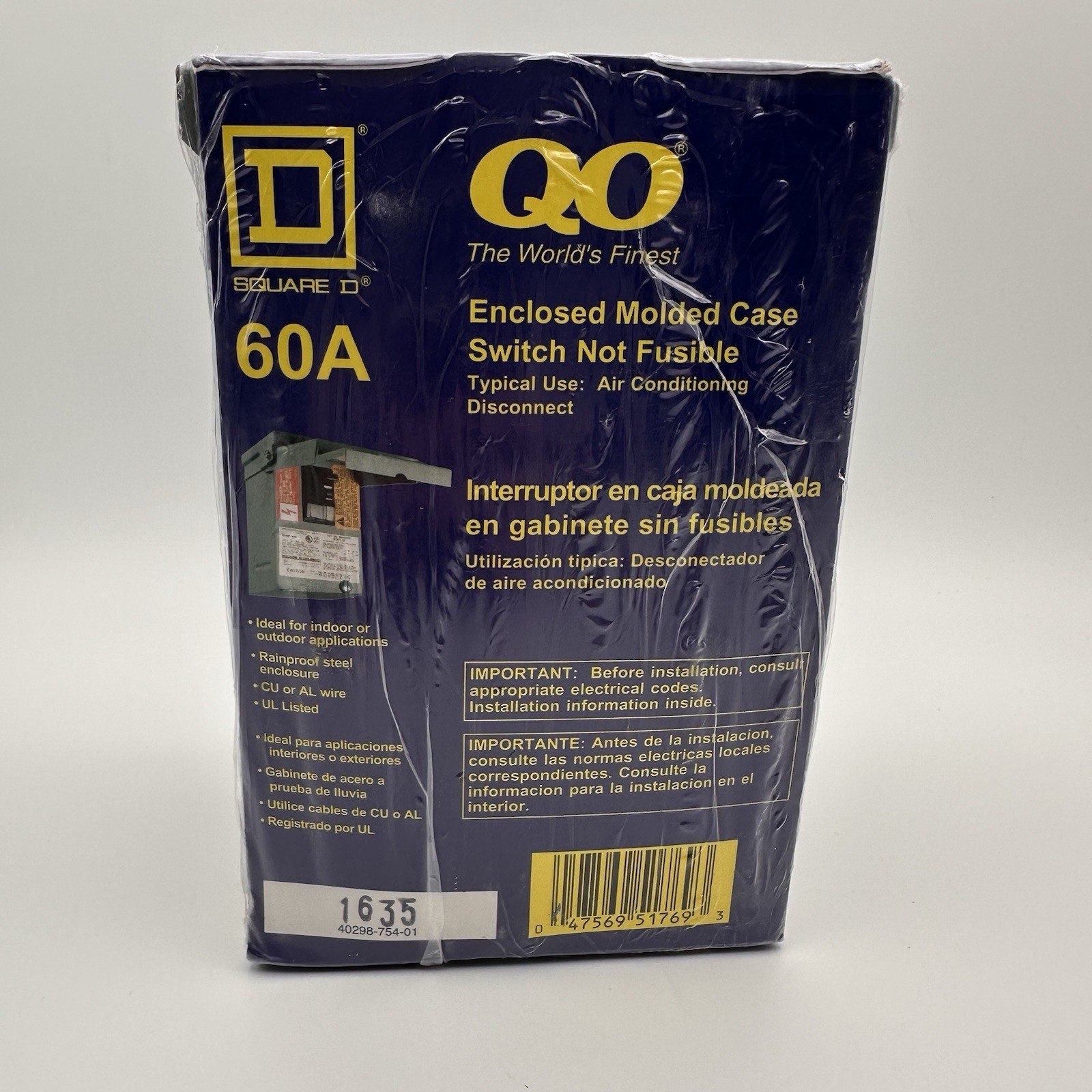 Square D 60A 60 Amp Enclosed Molded Case Switch Non-Fusible Circuit Breaker