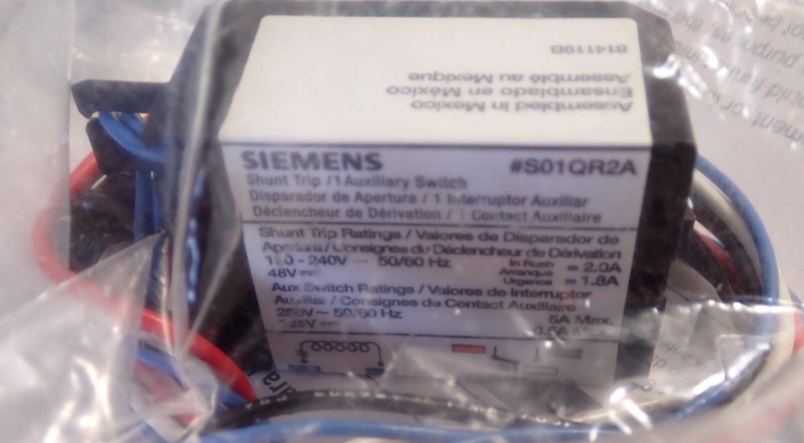 NEW in box Siemens Shunt Trip Aux Switch S01QR2A 120-240VAC 48VDC 50/60Hz